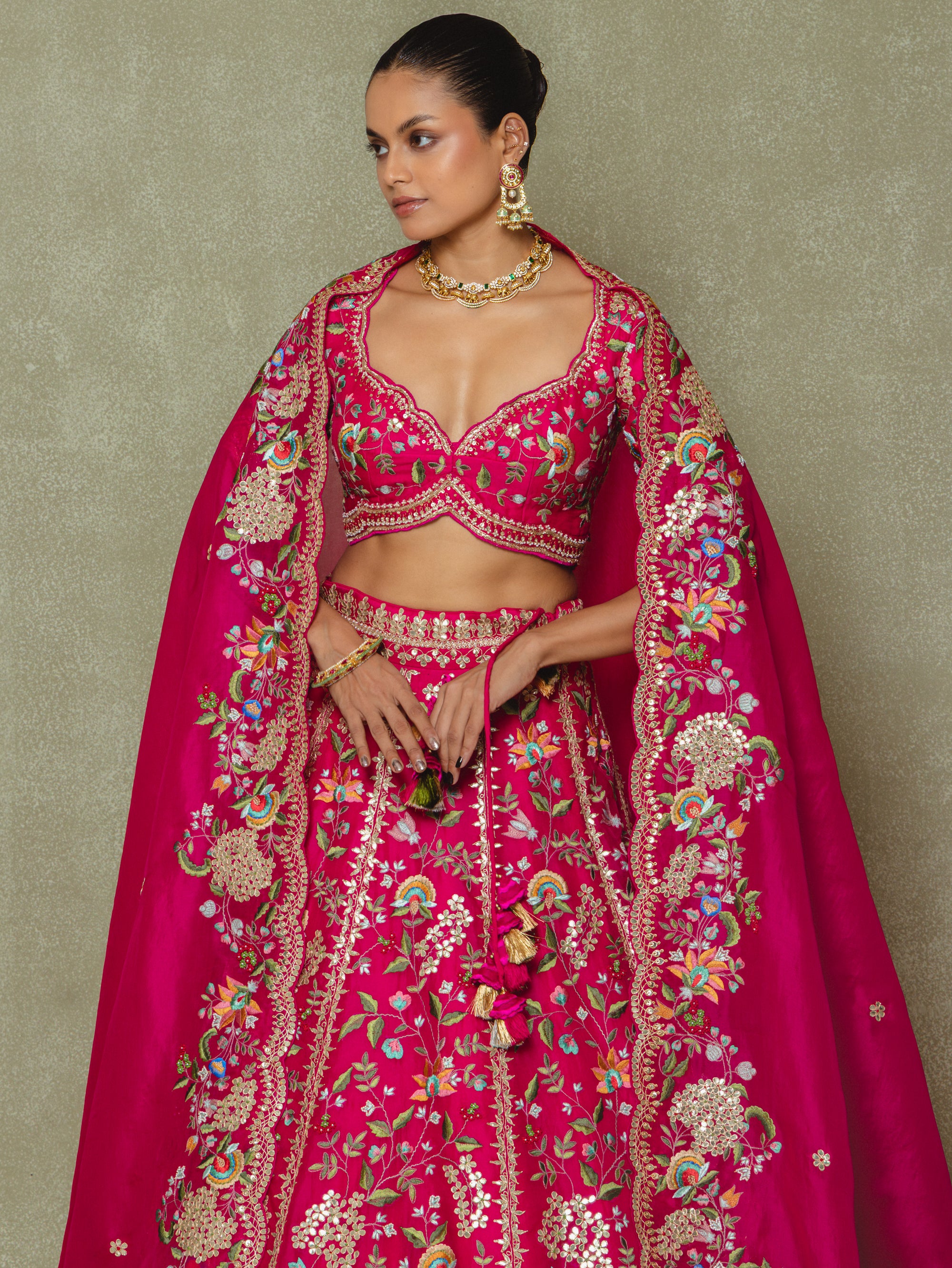 Pink Organza Embroidered Lehenga Set