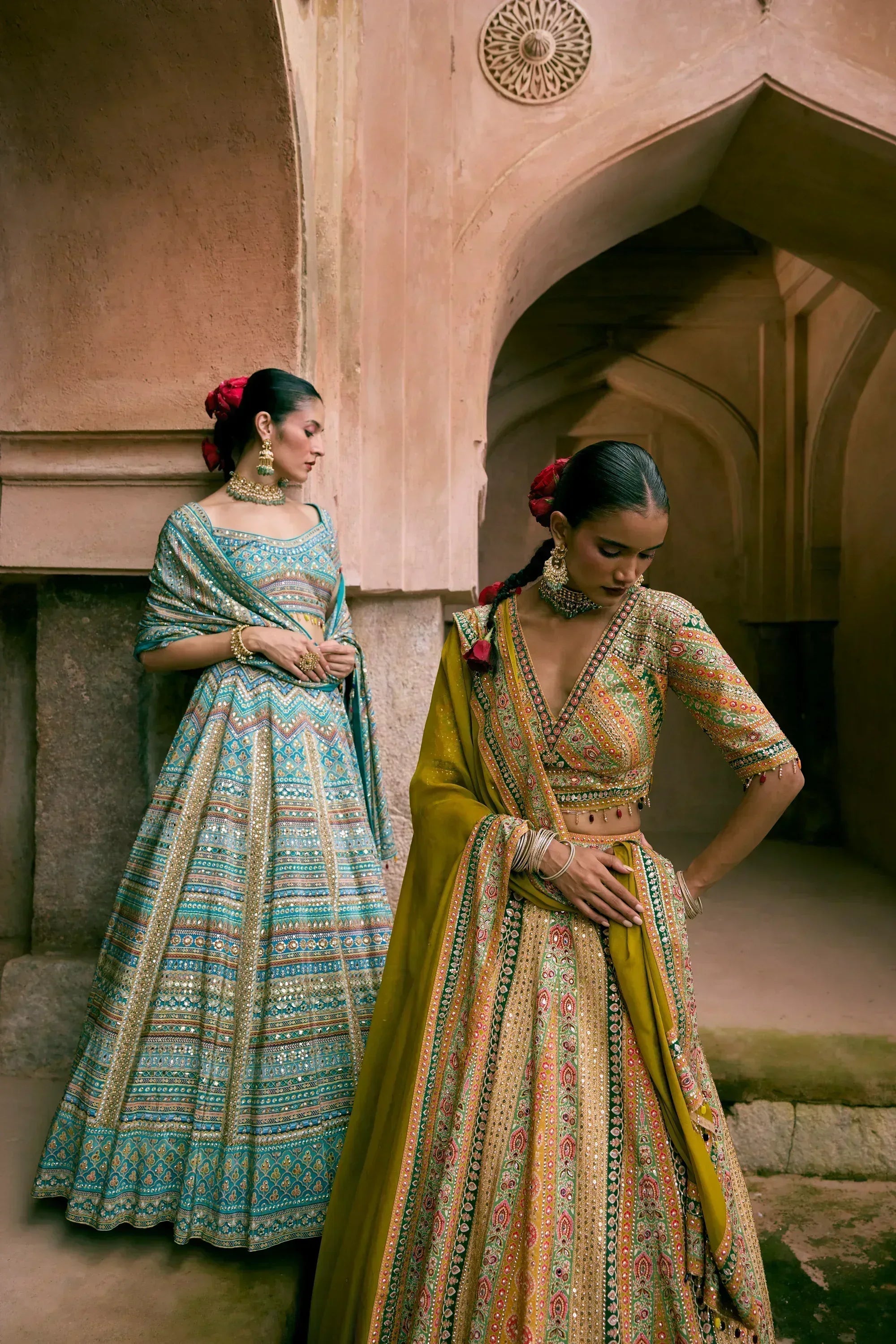 Blue Crepe Silk Digital Printed Lehenga Set - Vedant G