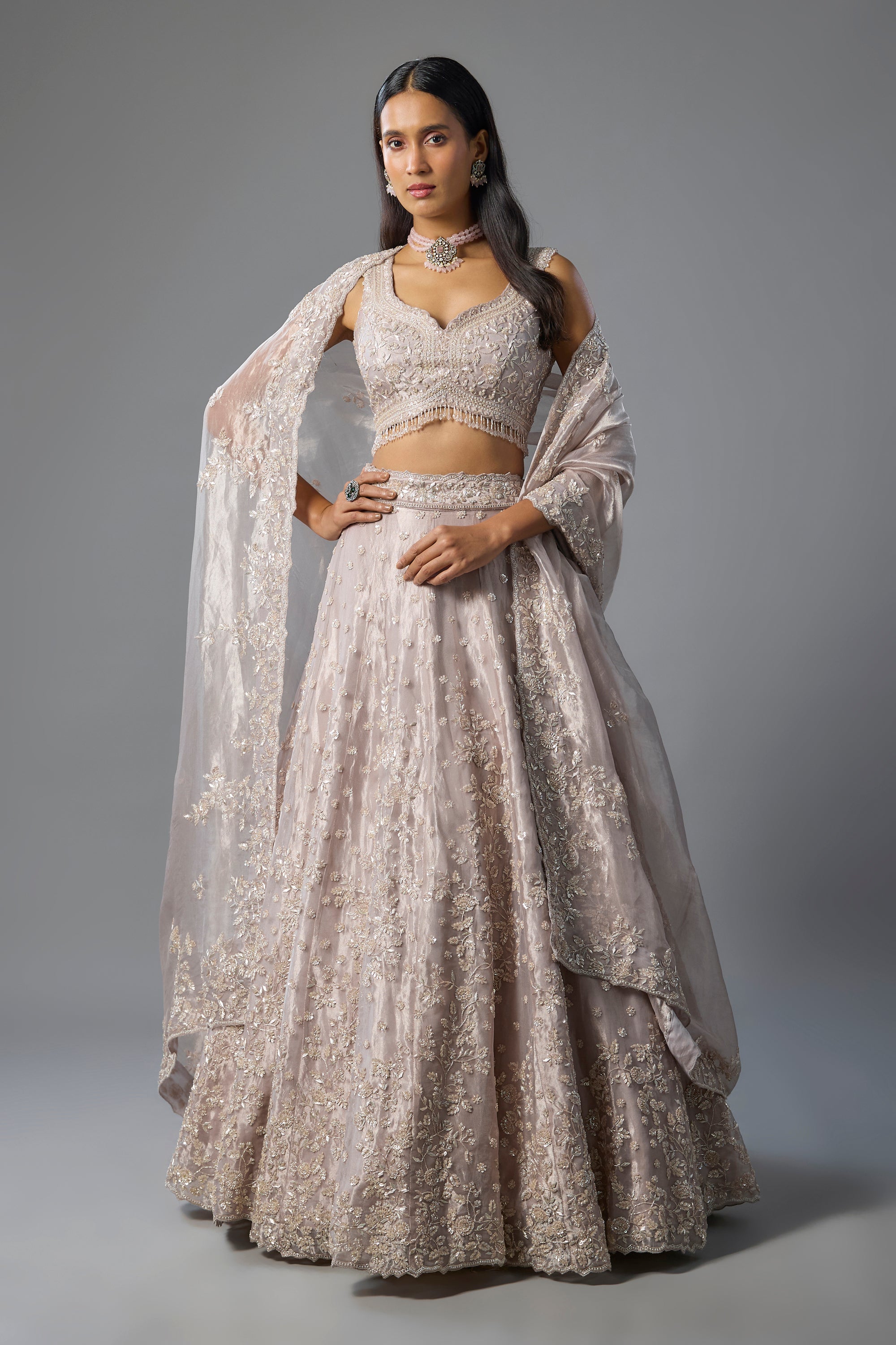 Lilac Tissue Sequins Embroidered Lehenga Set