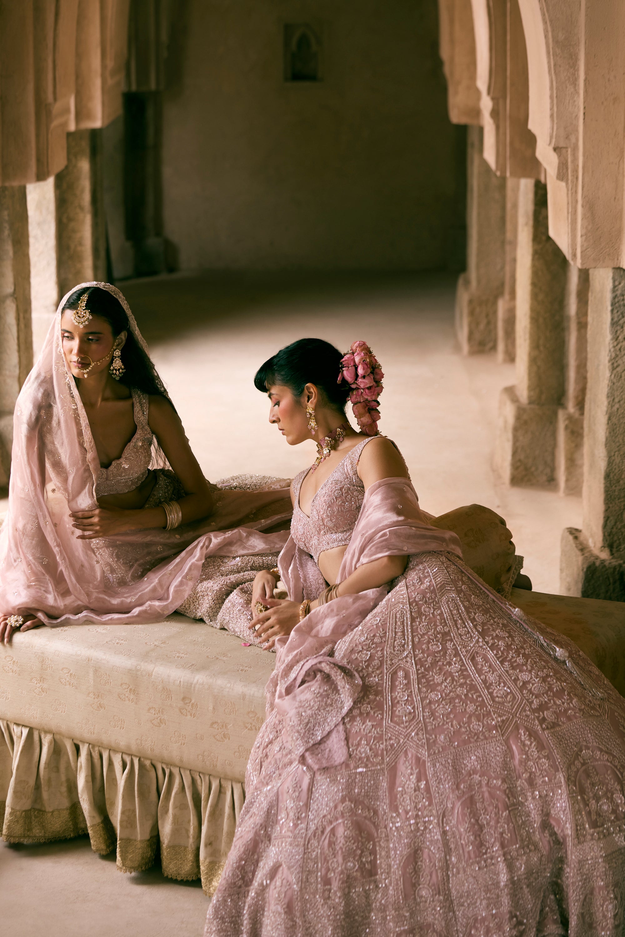 Lilac Tissue Sequins and Pearls Embroidered Lehenga Set