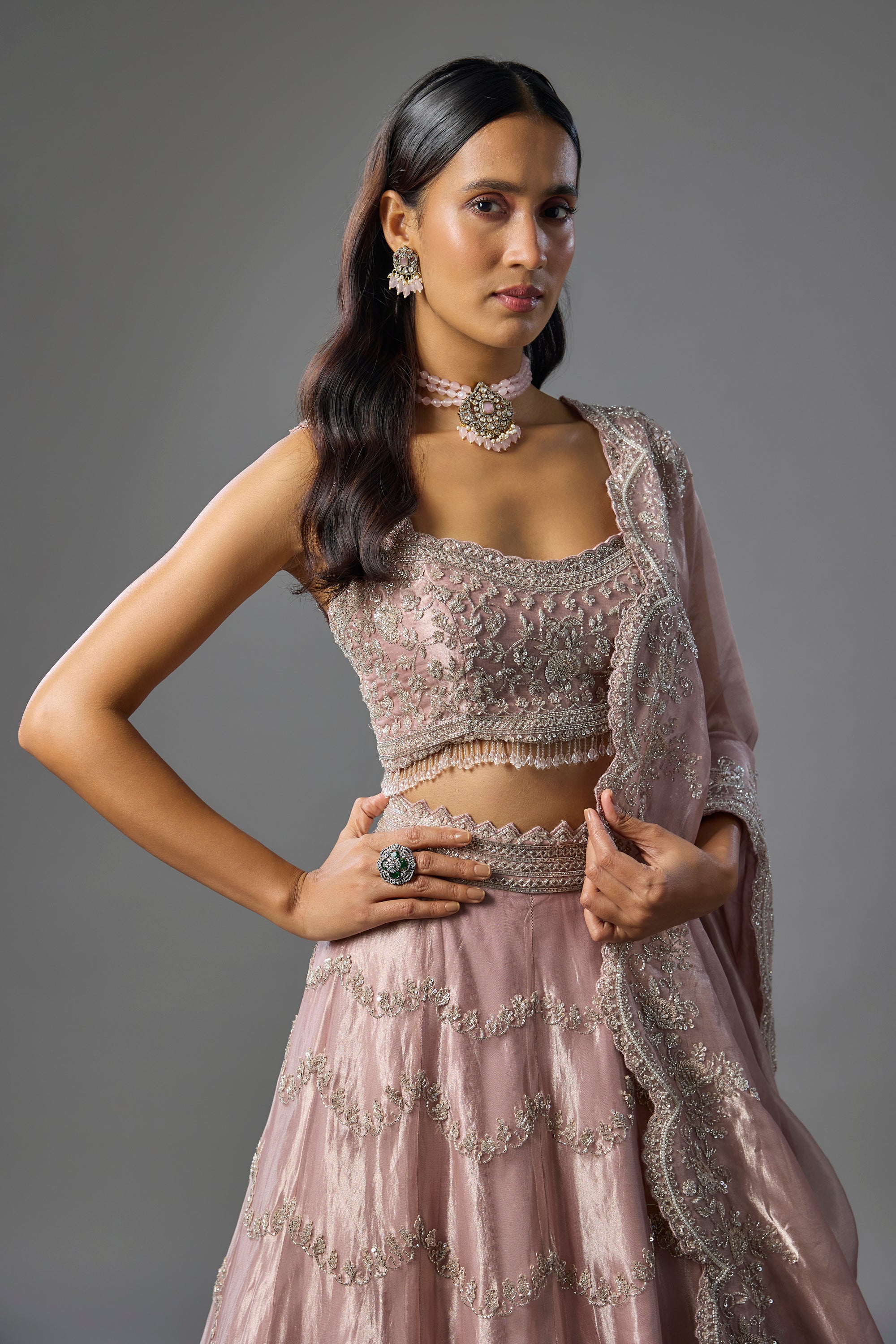 Lavender Tissue Pearl Embroidered Lehenga Set