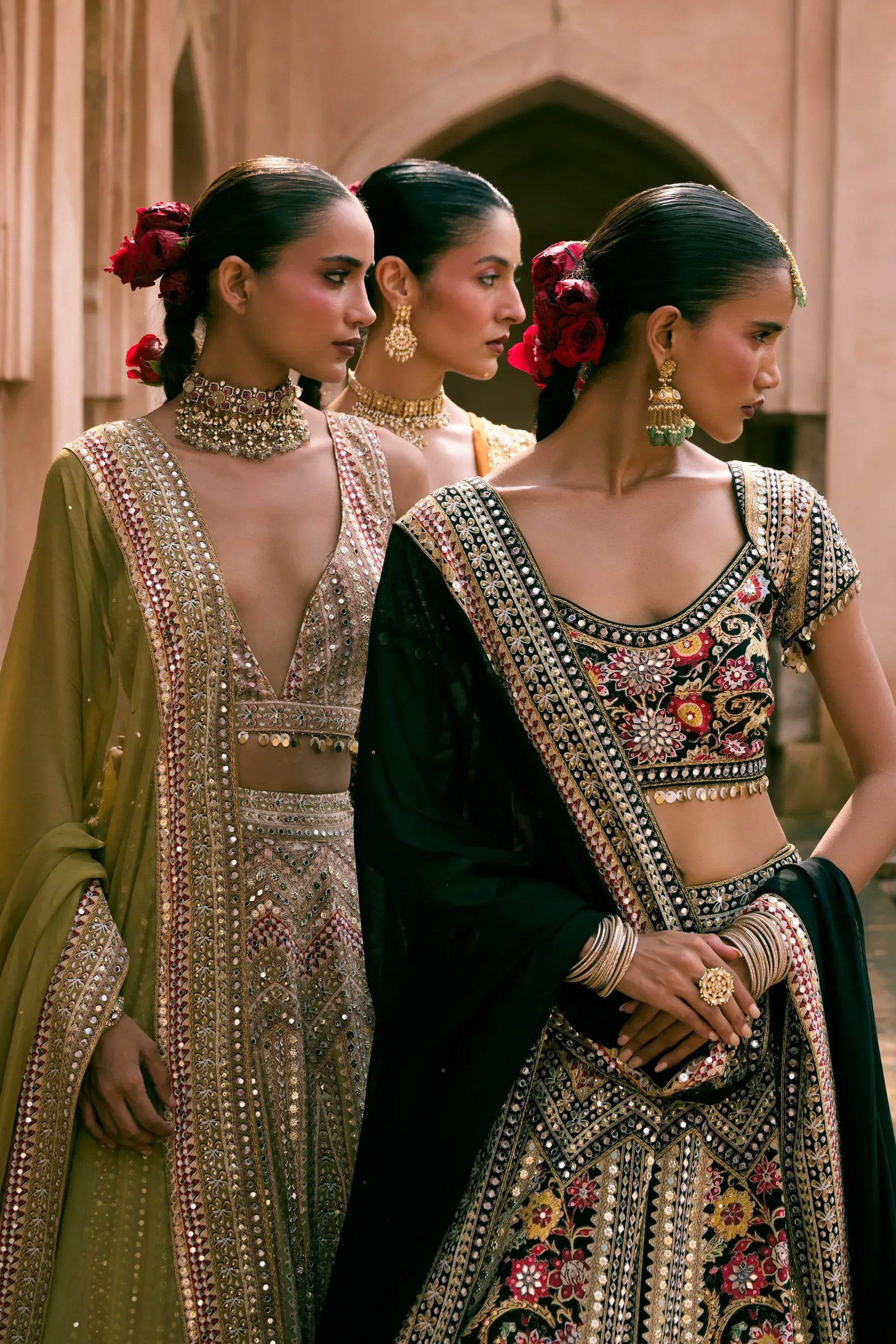 Green Crepe Silk Digital Printed Lehenga Set - Vedant G