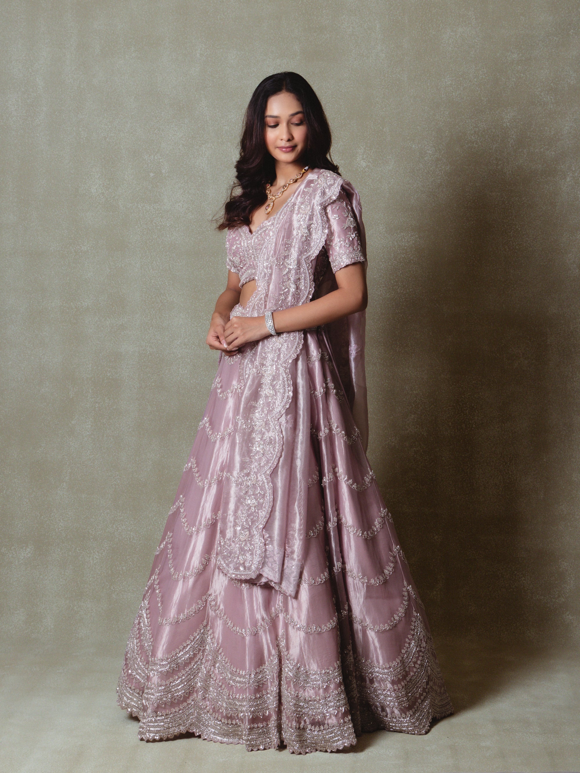 Lavender Tissue Embroidered Lehenga Set