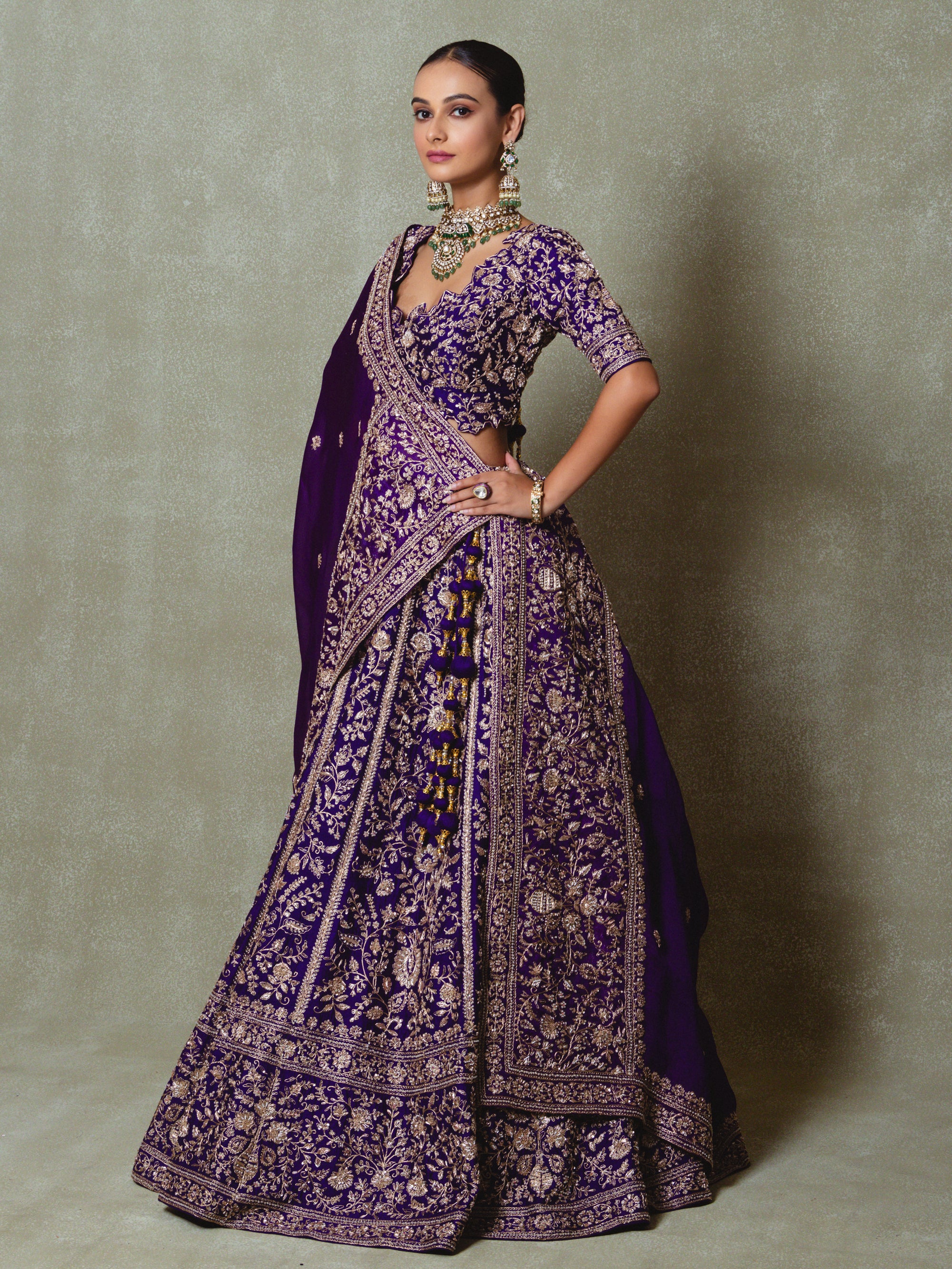 Purple Organza Embroidered Lehenga Set
