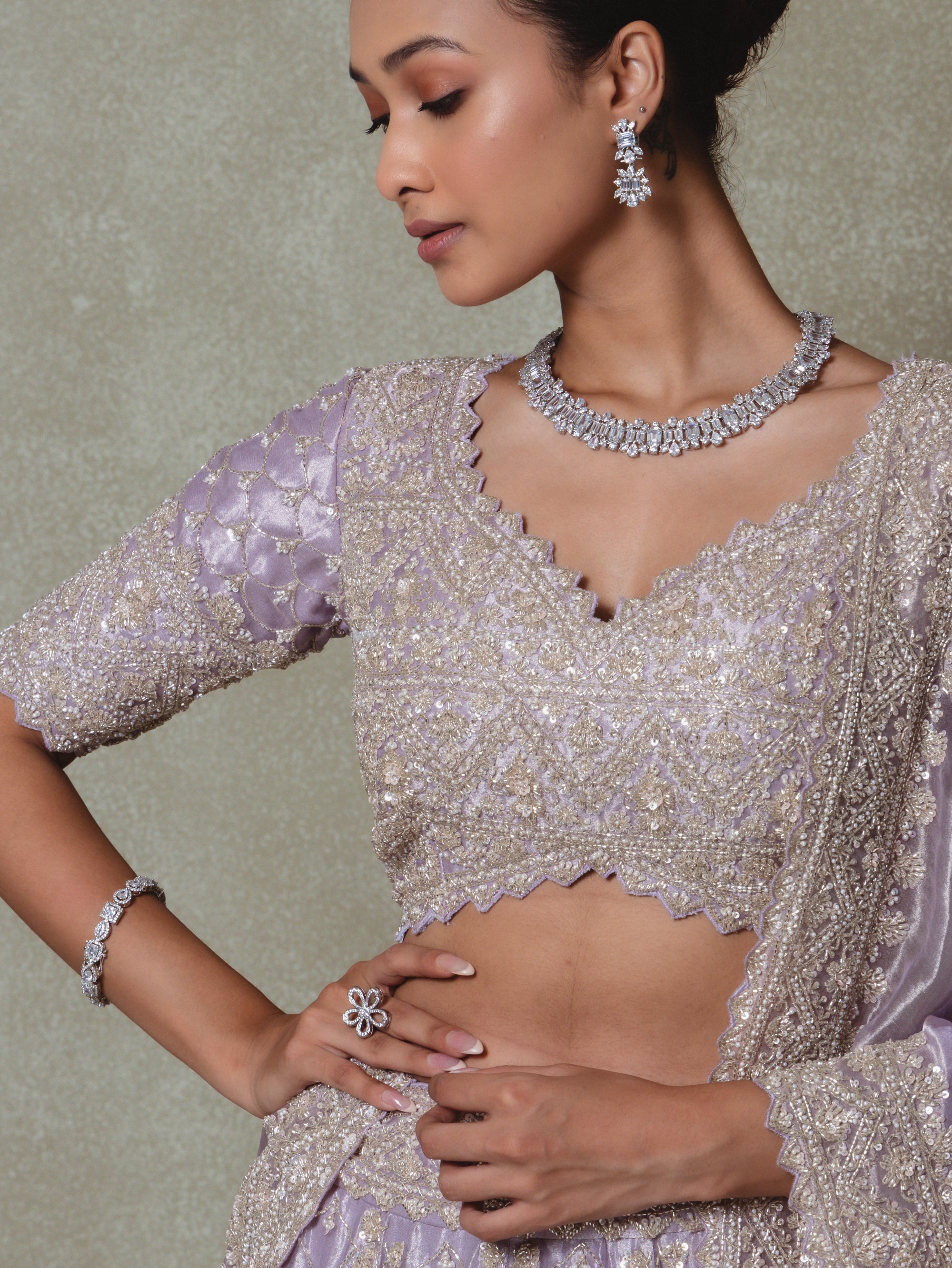 Lilac Tissue Embroidered Lehenga Set