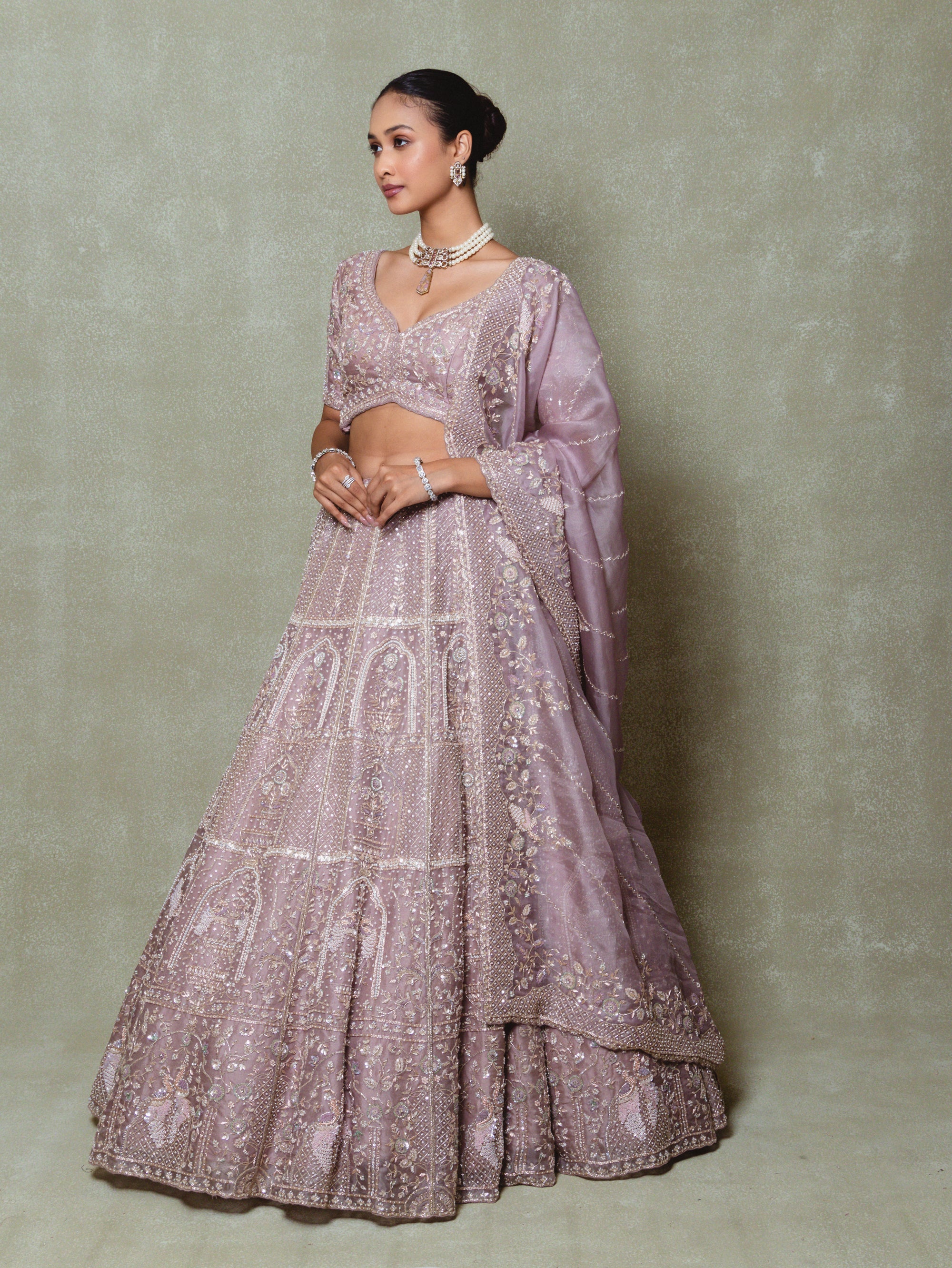 Lavender Tissue Pearls Embroidered Lehenga Set