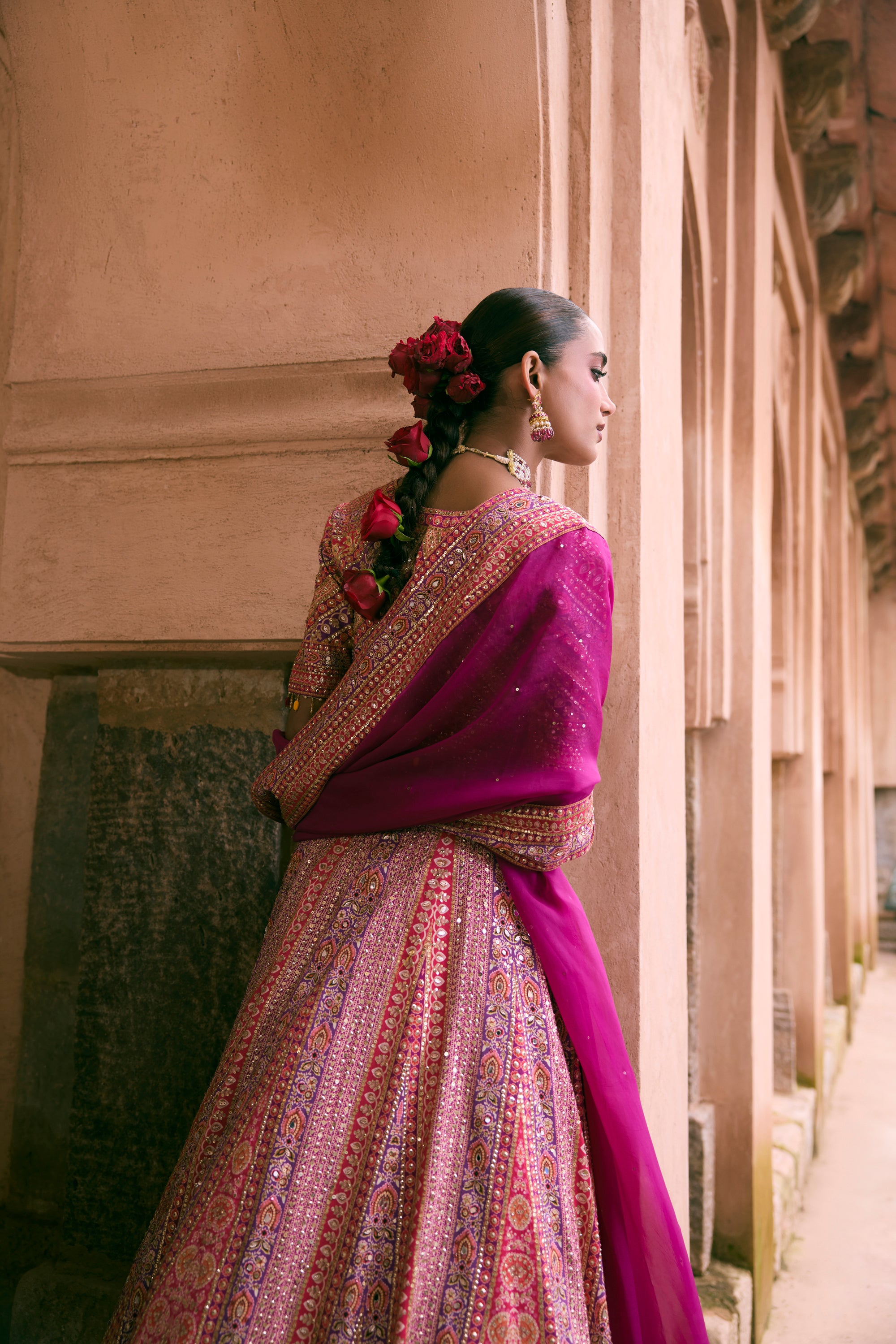Purple Crepe Sequins Embellished Lehenga Set