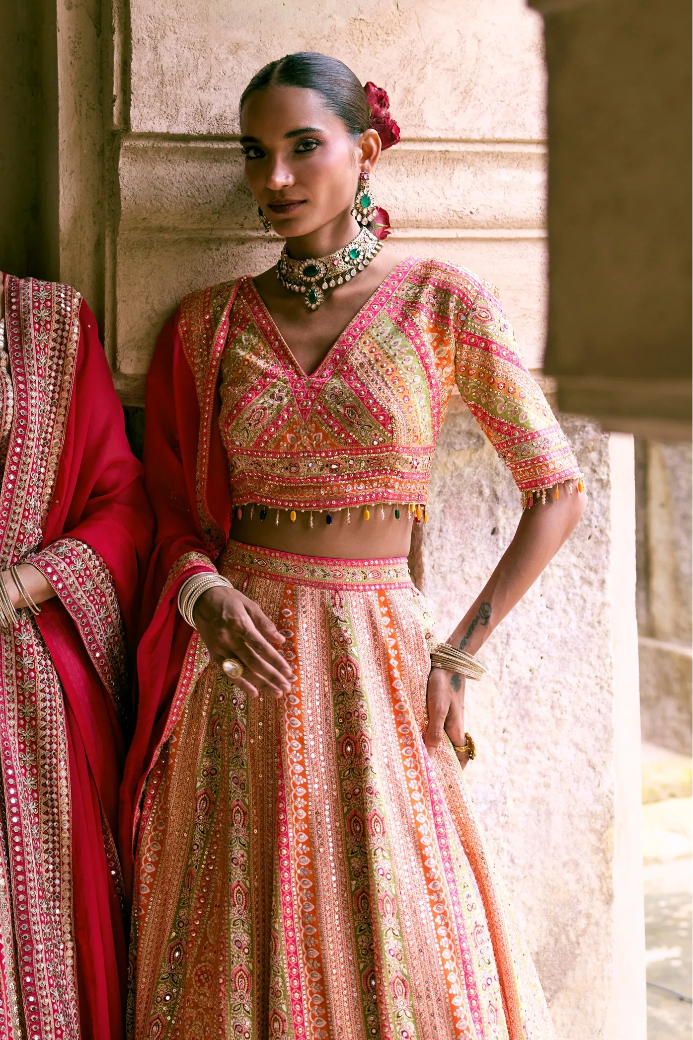 Pink Crepe Sequins Embellished Lehenga Set