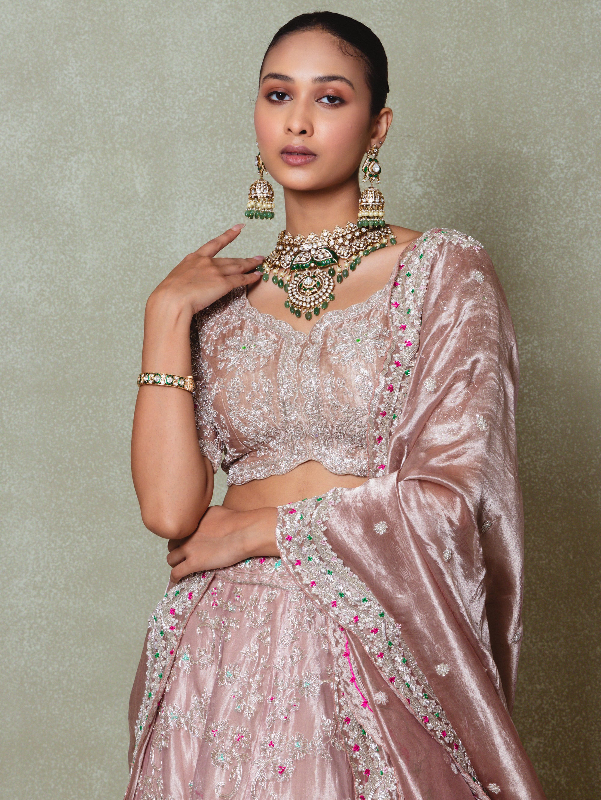 Lavender Tissue Zardosi and Sequins Embroidered Lehenga Set