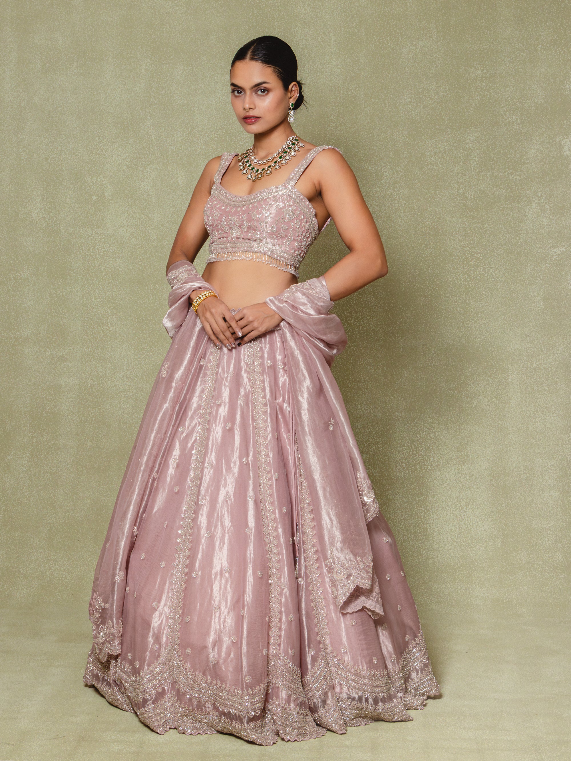 Lavender Tissue Pearls and Sequins Embroidered Lehenga Set