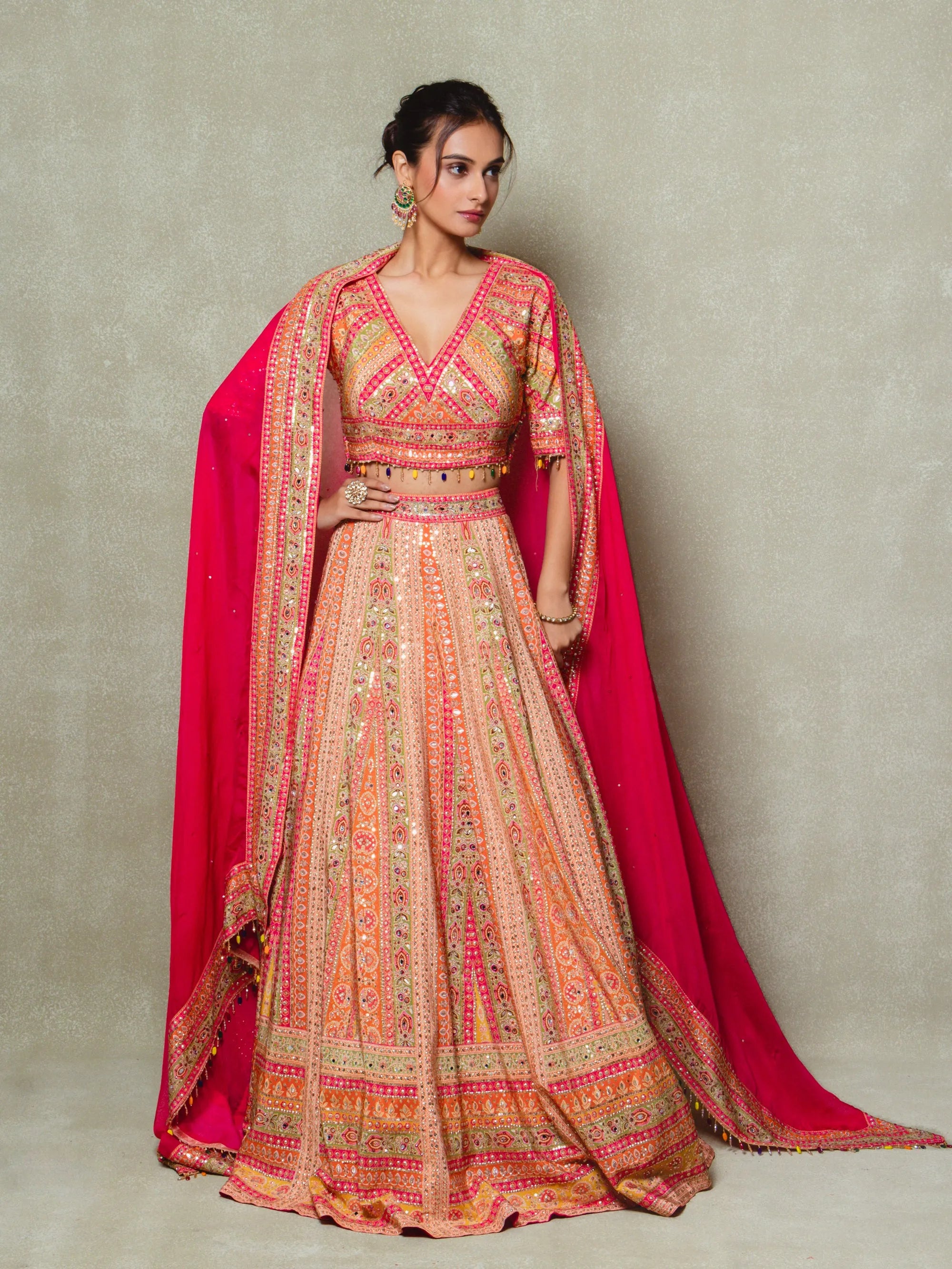 Pink Crepe Sequins Embellished Lehenga Set