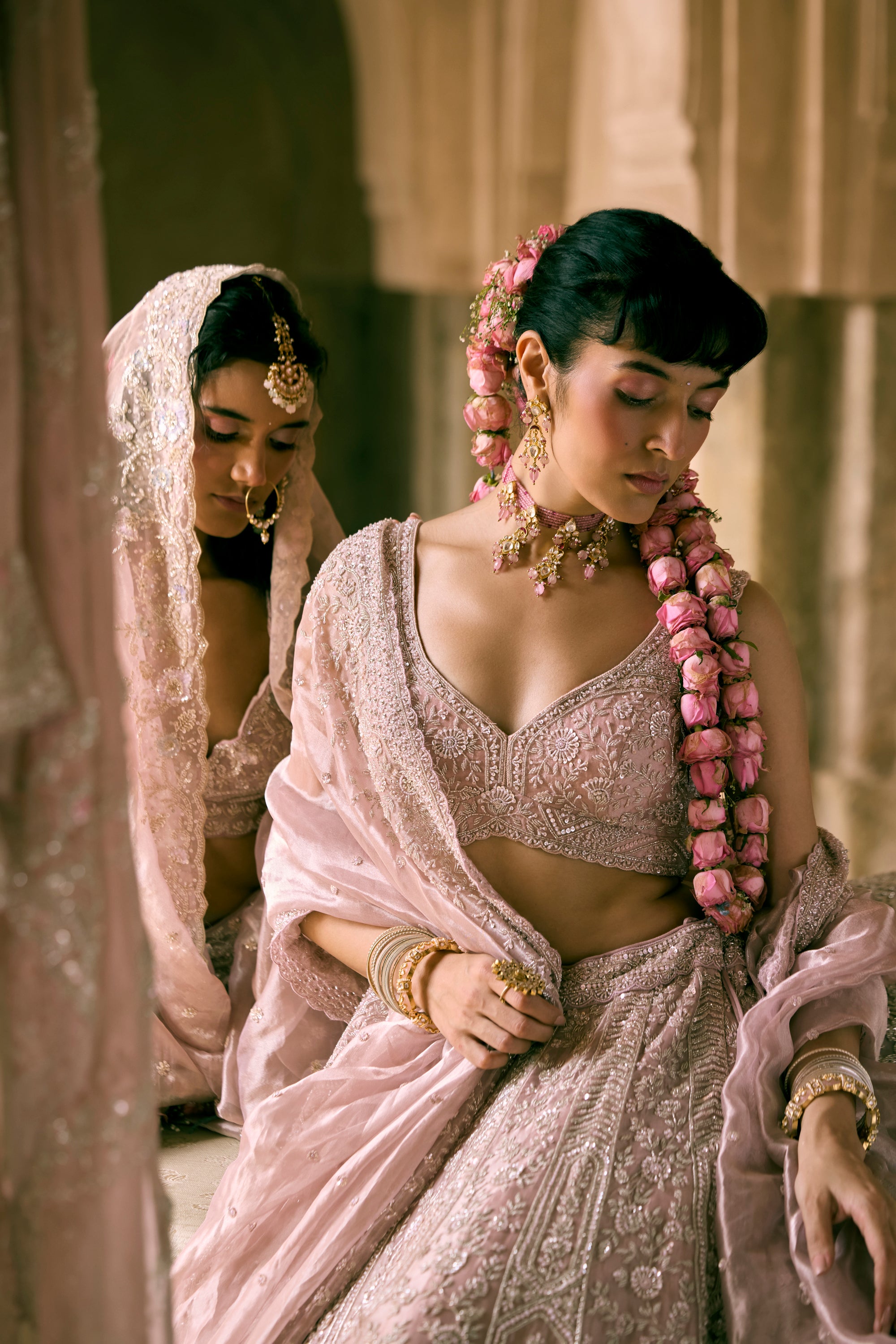 Lilac Tissue Sequins and Pearls Embroidered Lehenga Set
