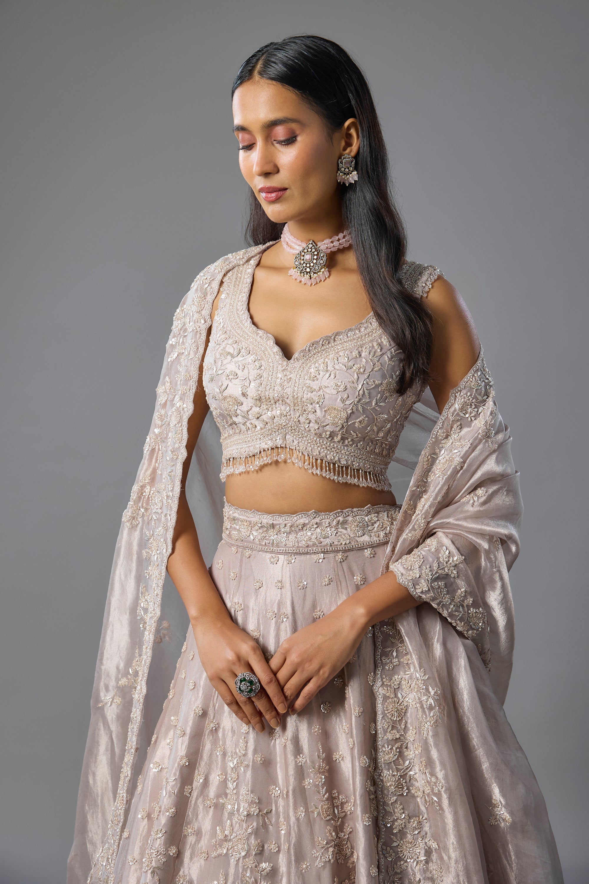 Lilac Tissue Sequins Embroidered Lehenga Set