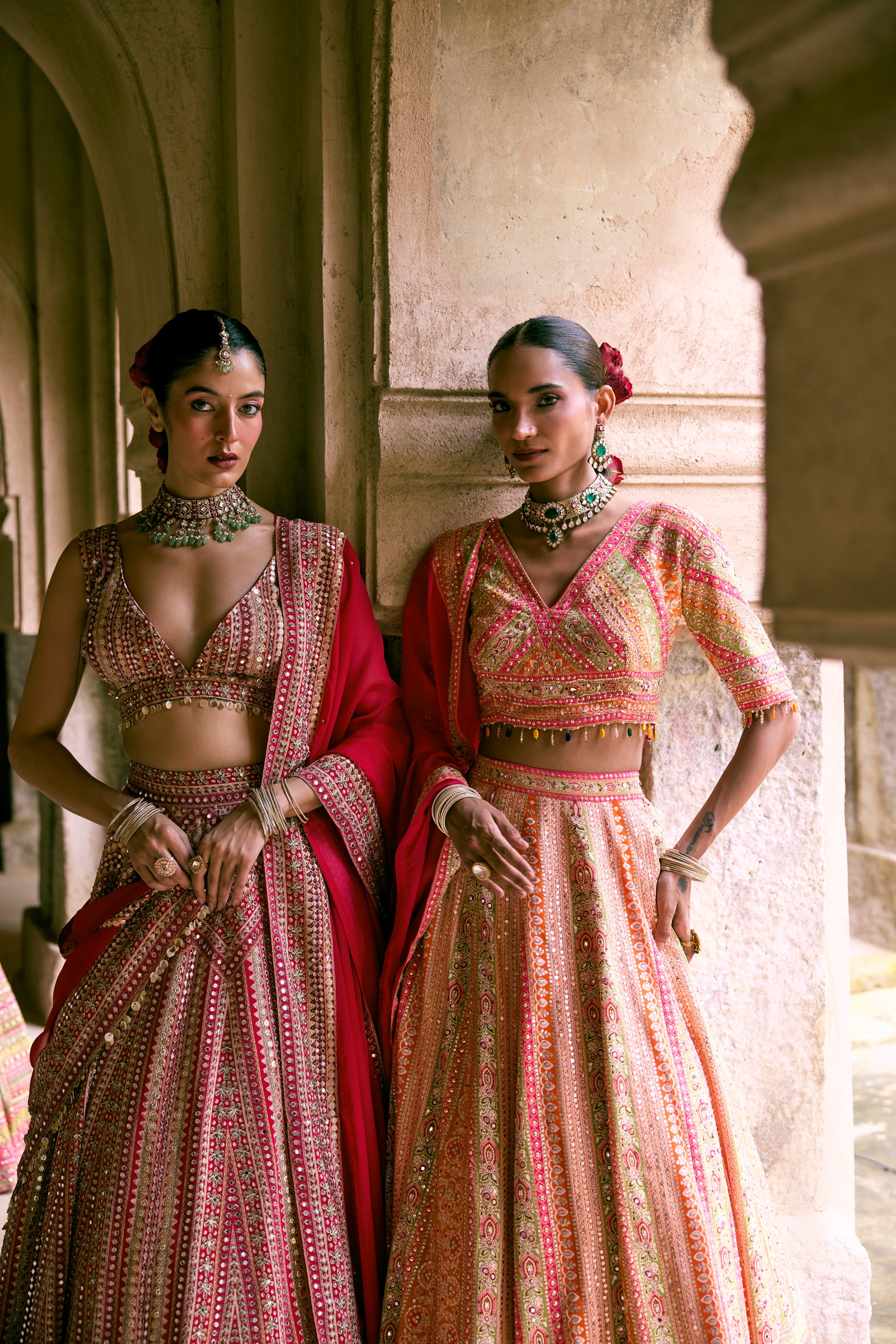 Red Crepe Silk Digital Printed Lehenga Set