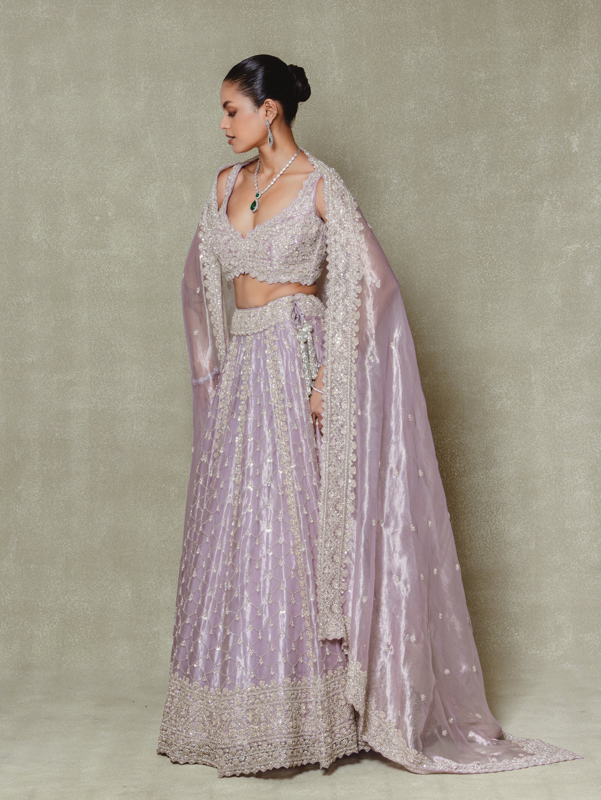 Lilac Tissue Sequins and Cutdana Embroidered Lehenga Set