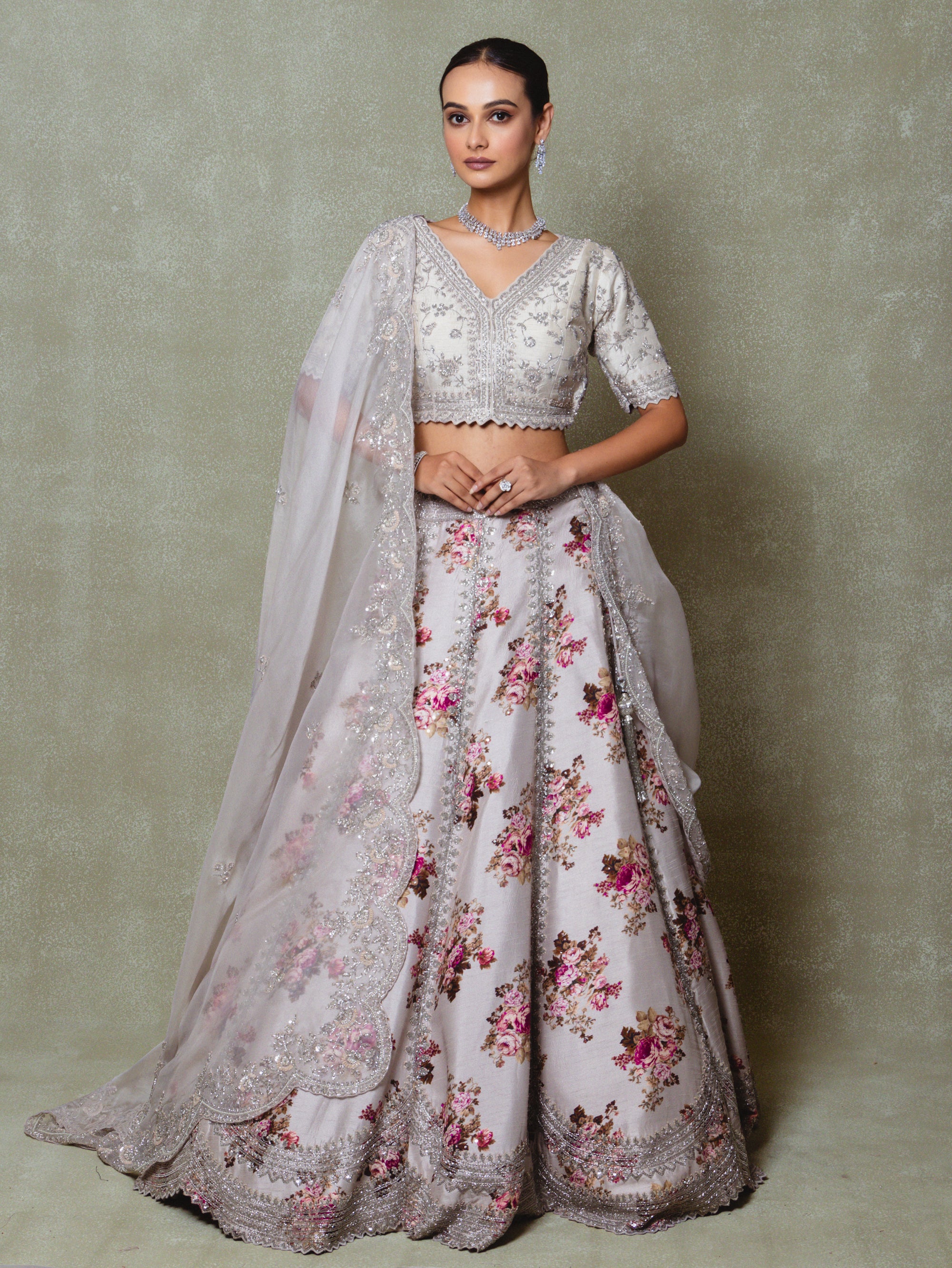 Grey Silk Embroidered Lehenga