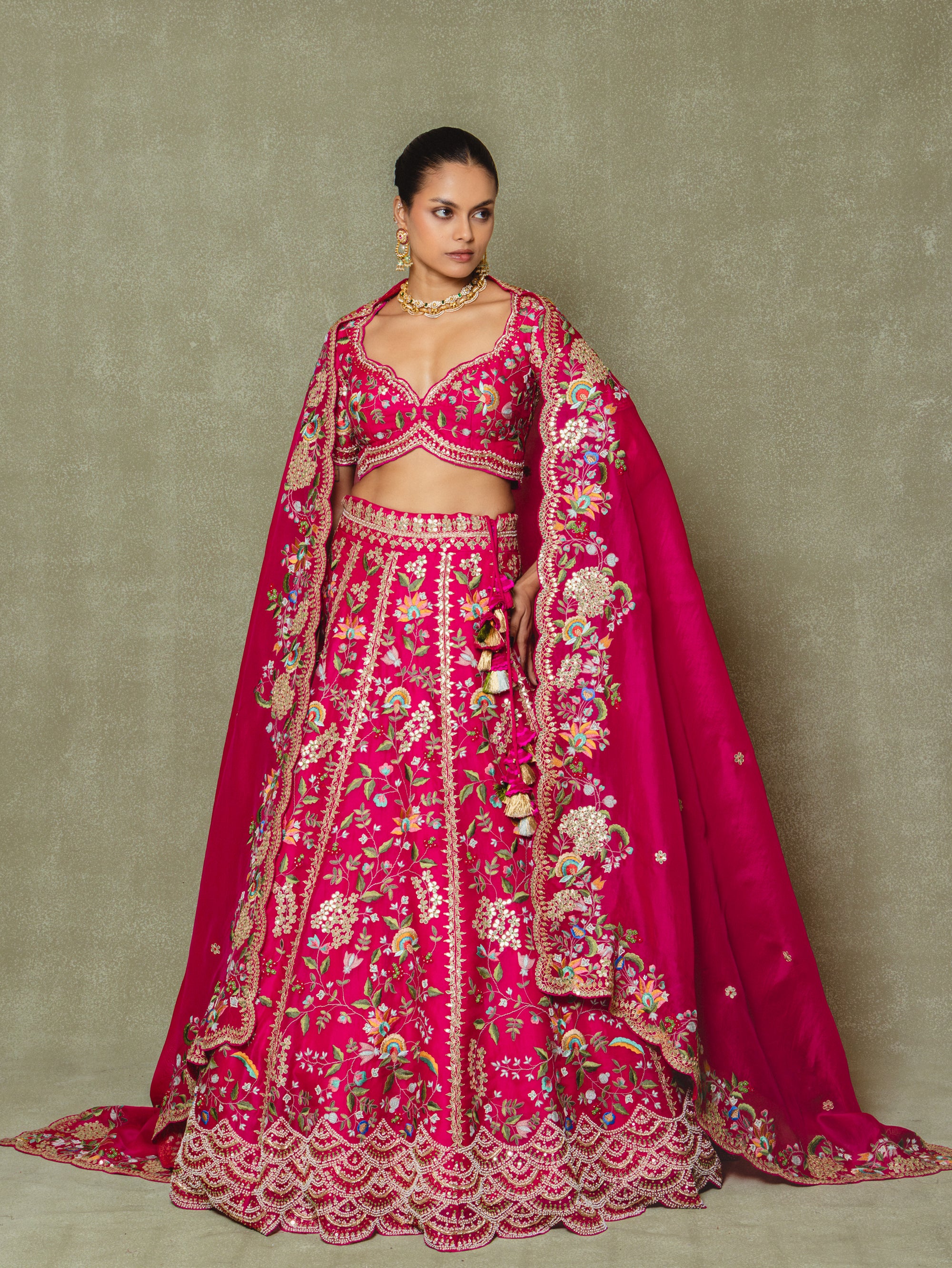 Pink Organza Embroidered Lehenga Set