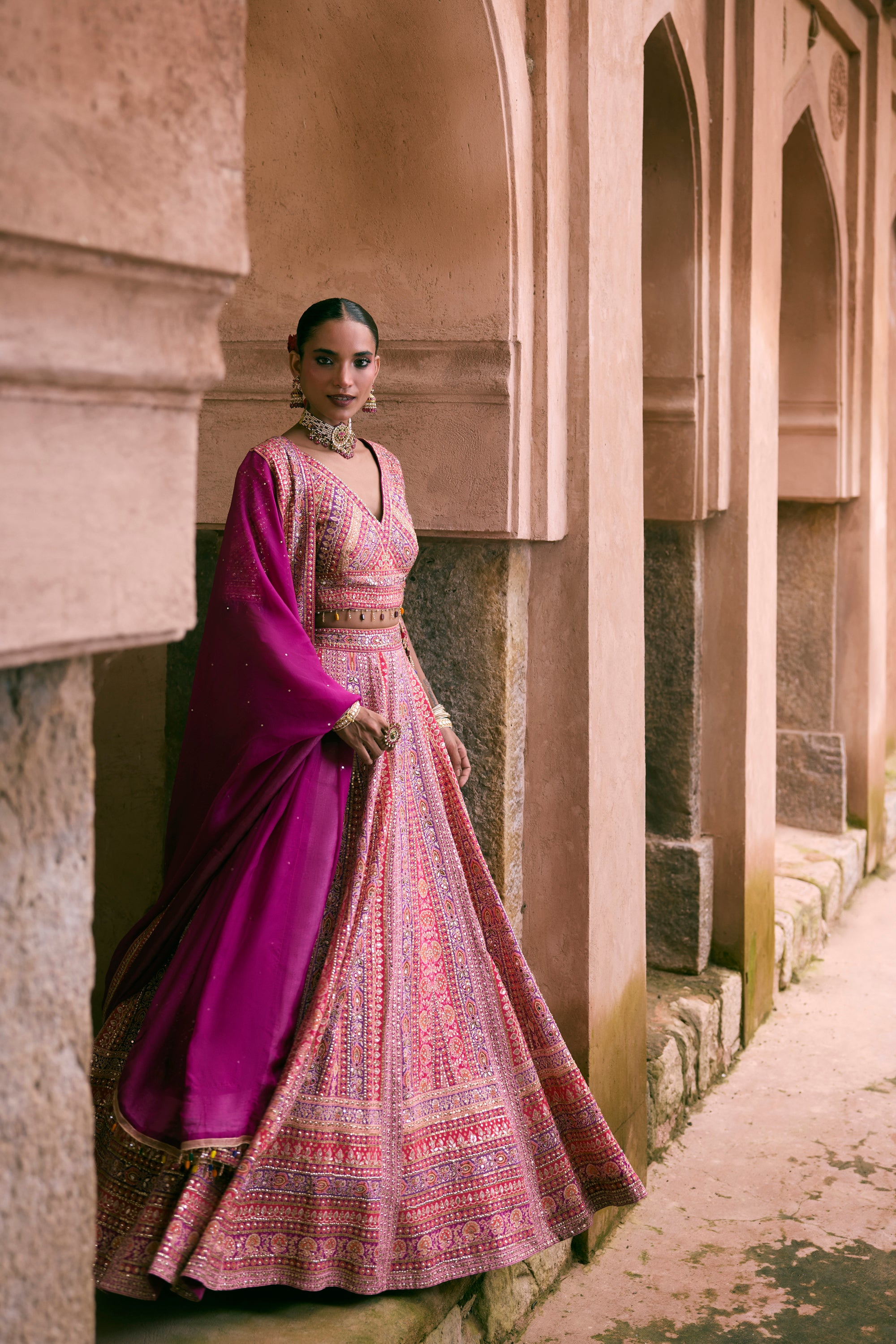 Purple Crepe Sequins Embellished Lehenga Set