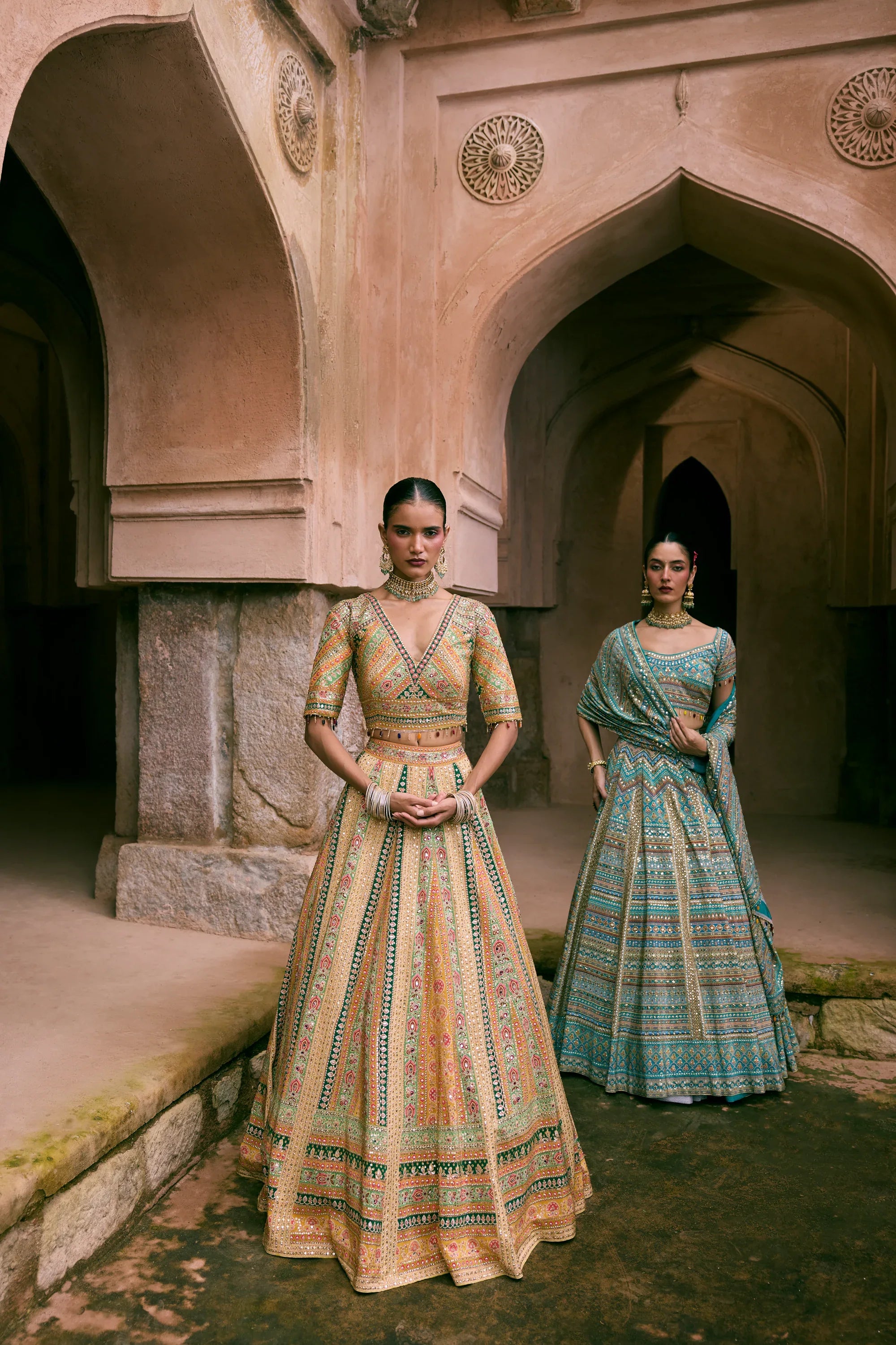 Green Crepe Sequins Embellished Lehenga Set - Vedant G