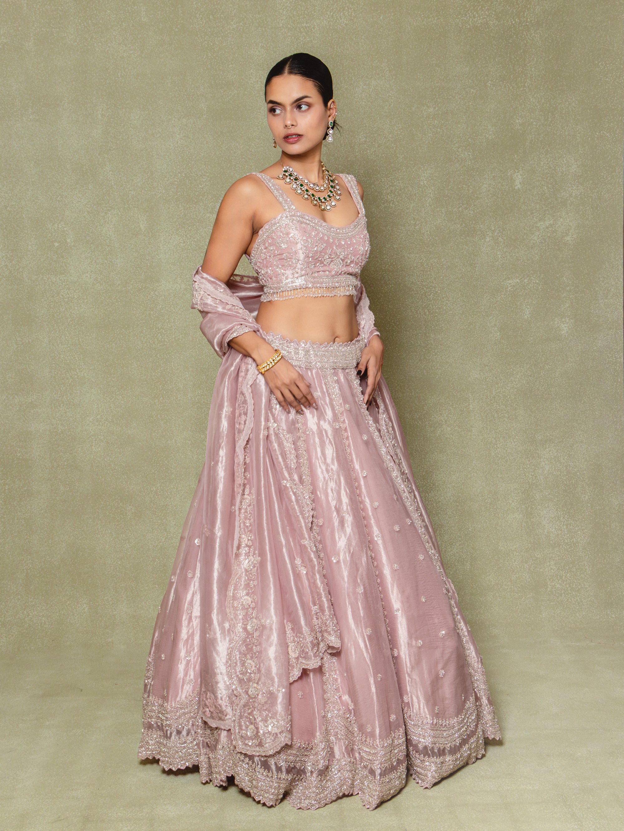 Lavender Tissue Pearls and Sequins Embroidered Lehenga Set