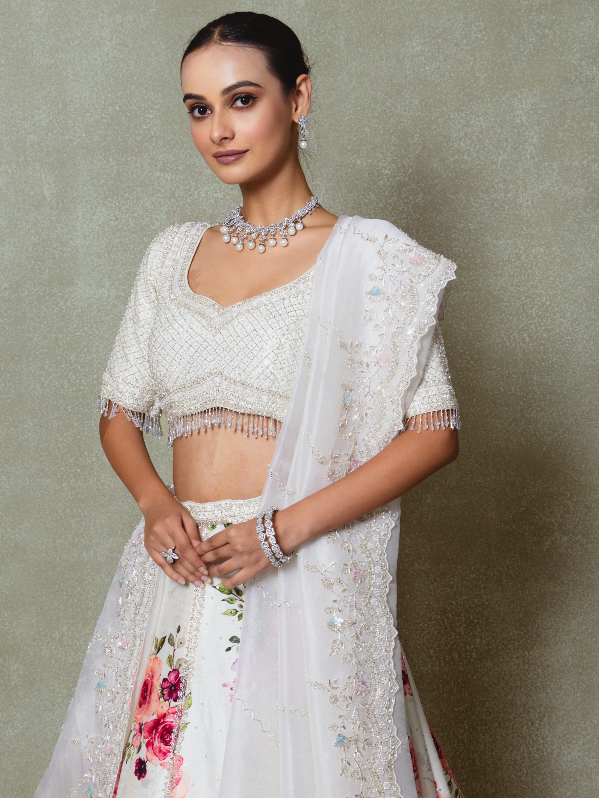 Ivory Silk Embroidered Lehenga Set