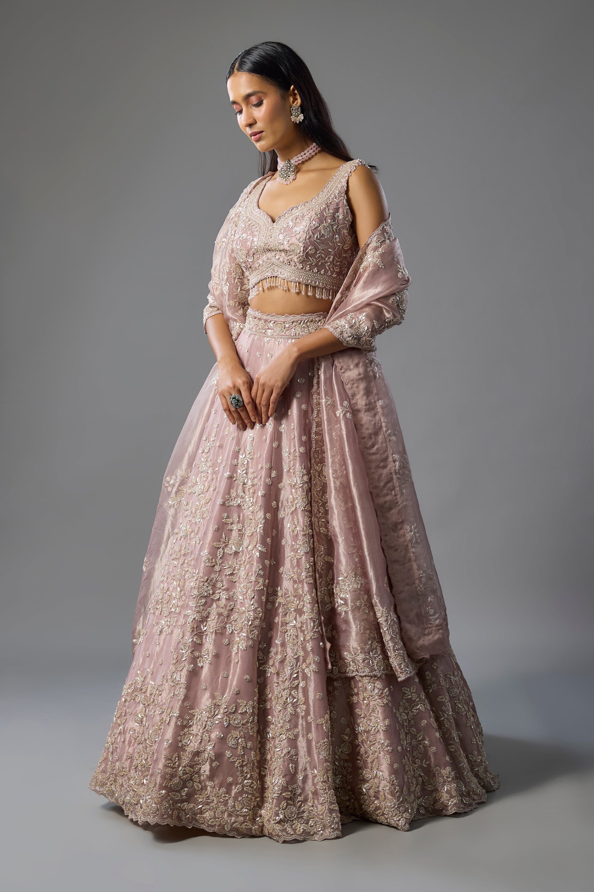 Lavender Tissue Cutdana Embroidered Lehenga Set