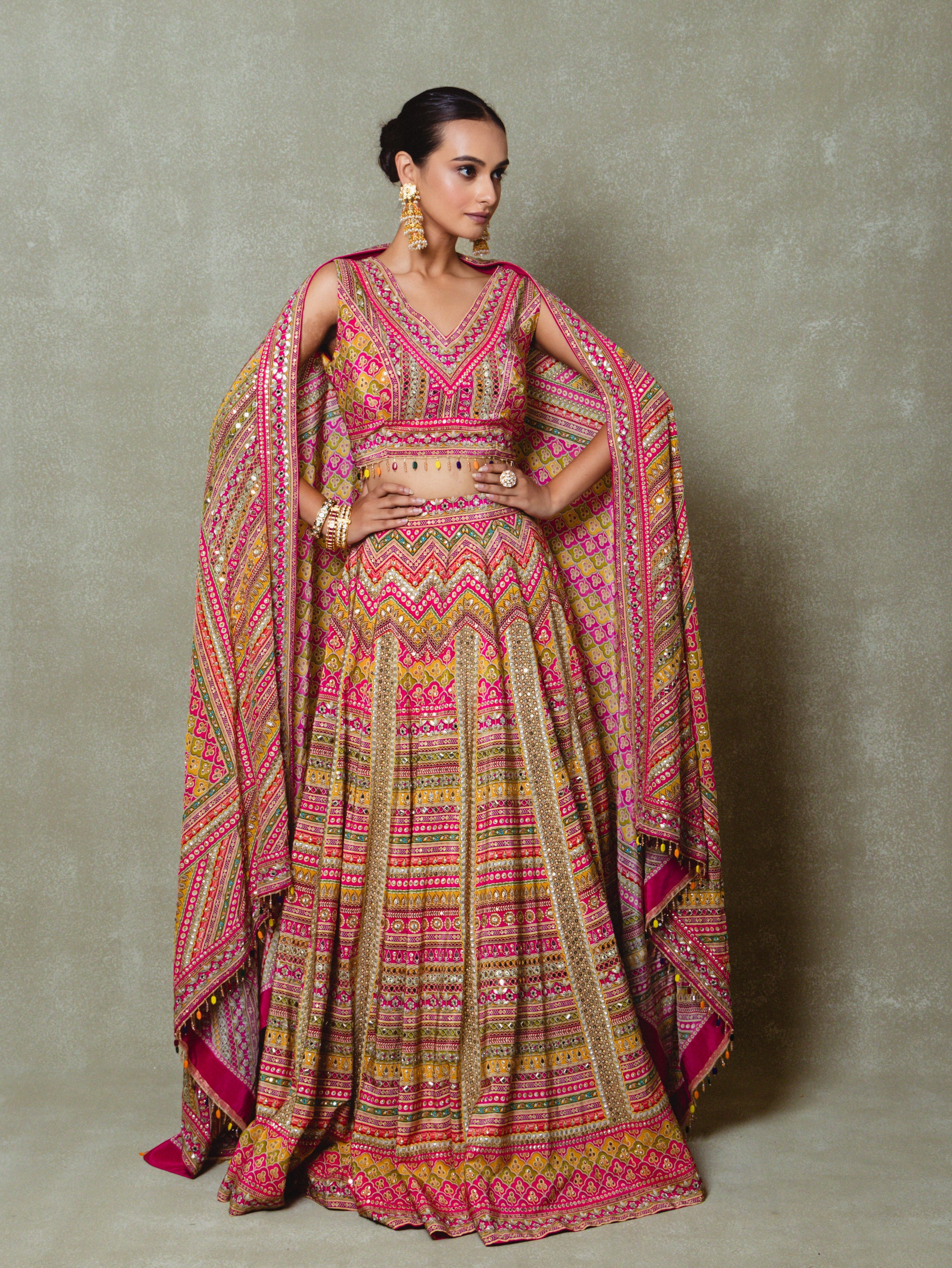 Pink Crepe Metallic Sequins Embellished Lehenga Set