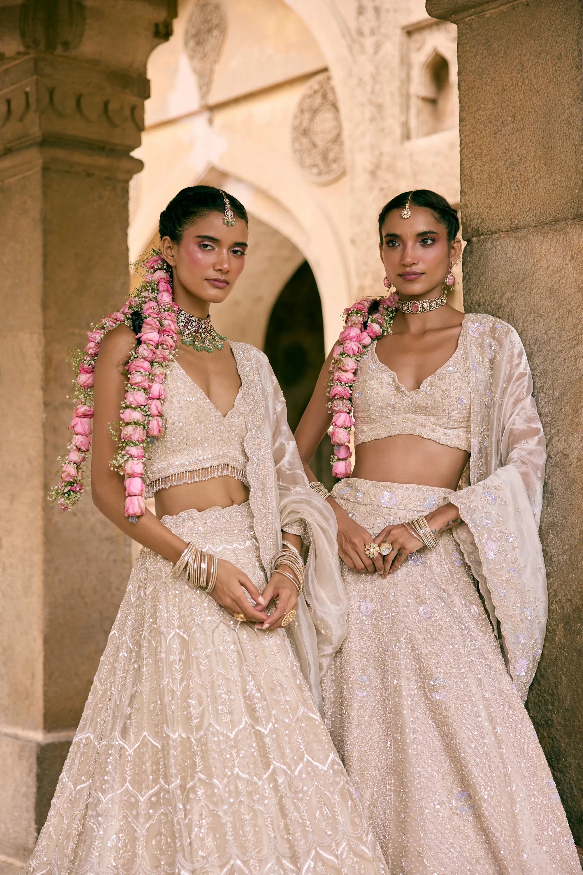 Champagne Tissue Cutdana and Sequins Embroidered Lehenga Set - Vedant G