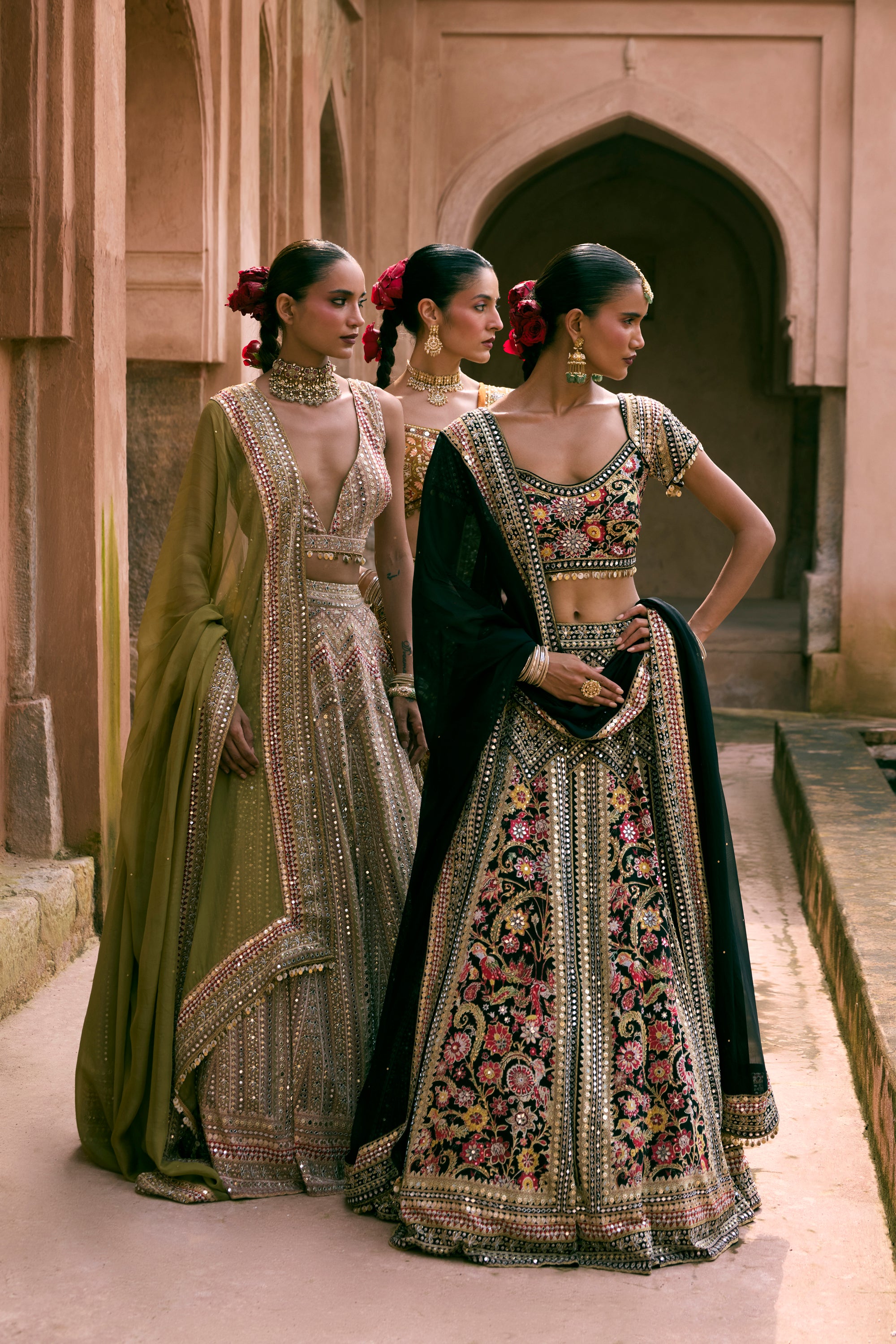 Mustard Crepe Silk Digital Printed Lehenga Set