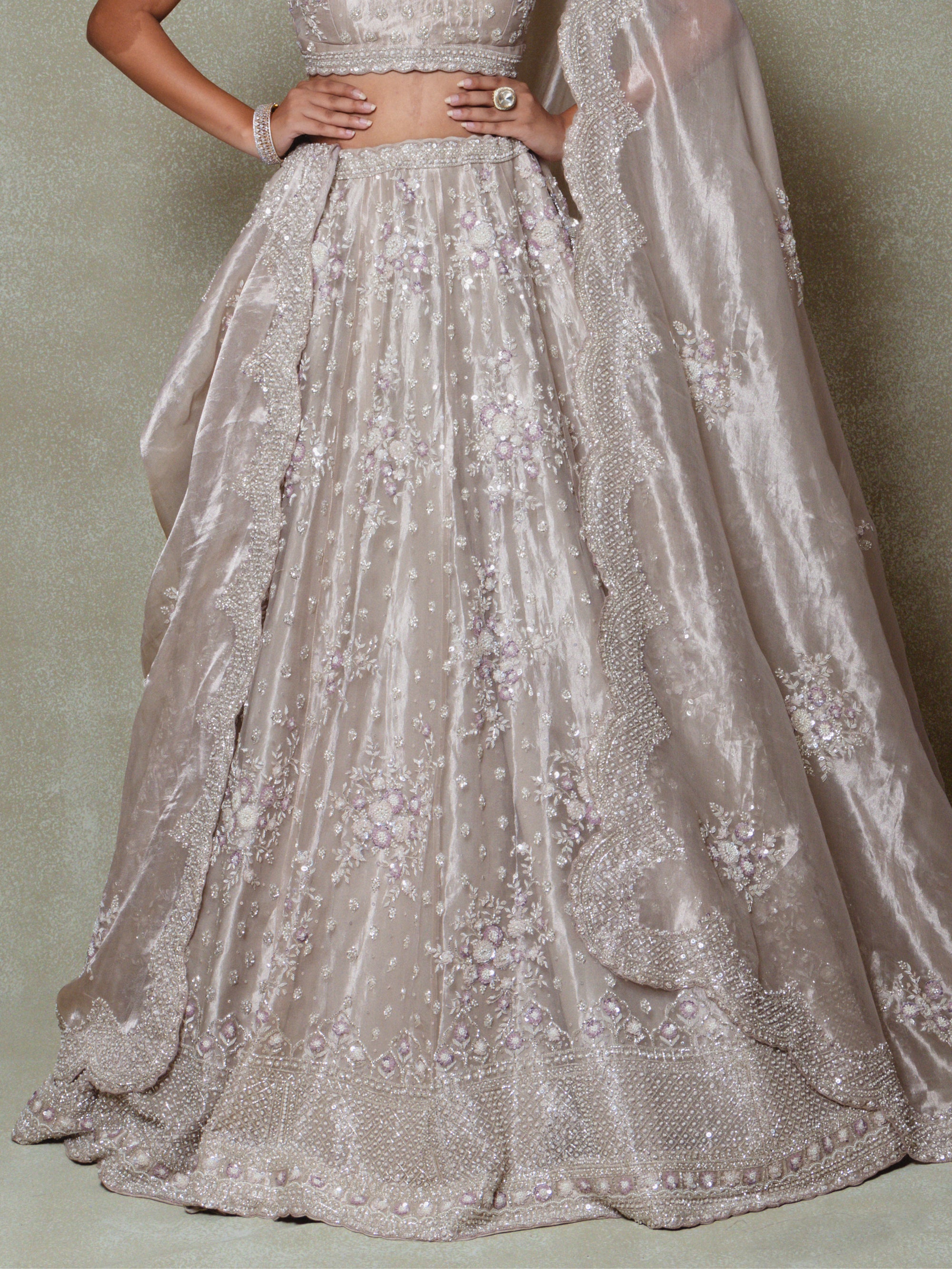 Grey Tissue Embroidered Lehenga