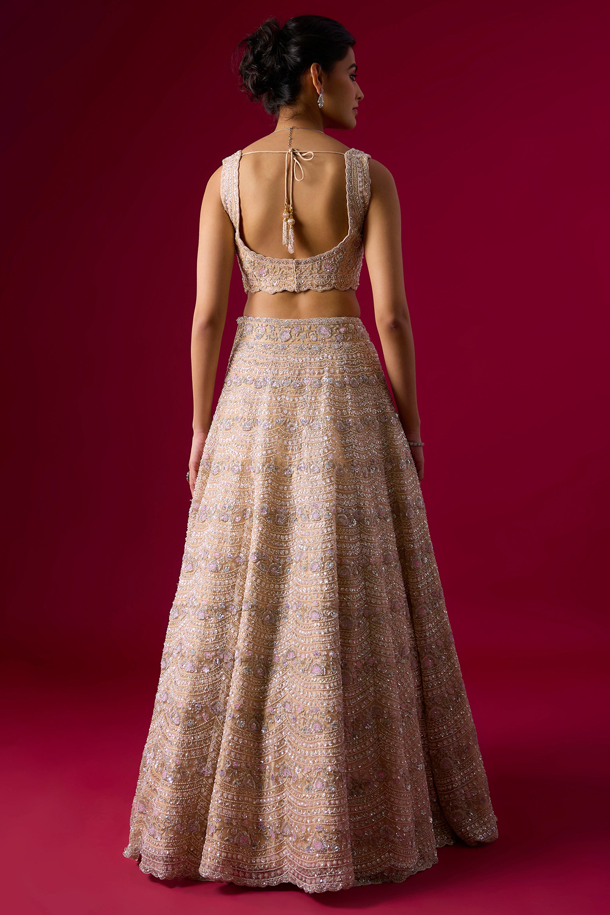 Peach Tissue Sequins Embroidered Lehenga Set