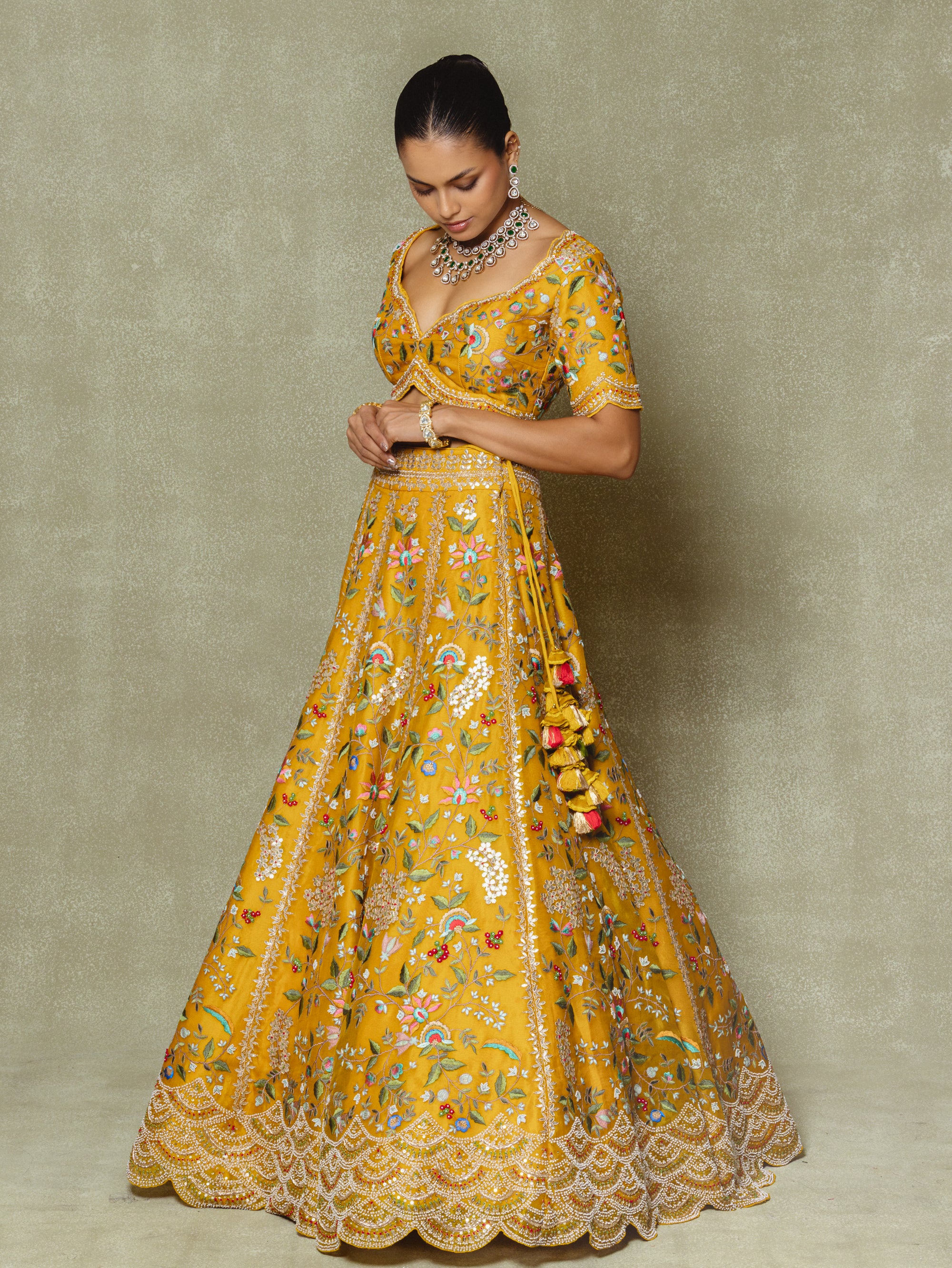 Yellow Organza Embroidered Lehenga Set