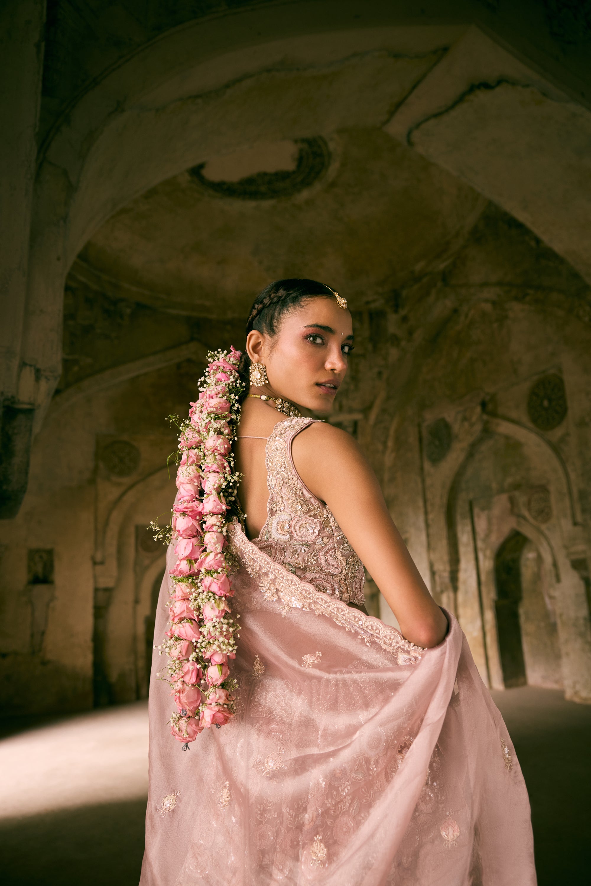 Lavender Tissue Sequins and Pearls Embroidered Lehenga Set