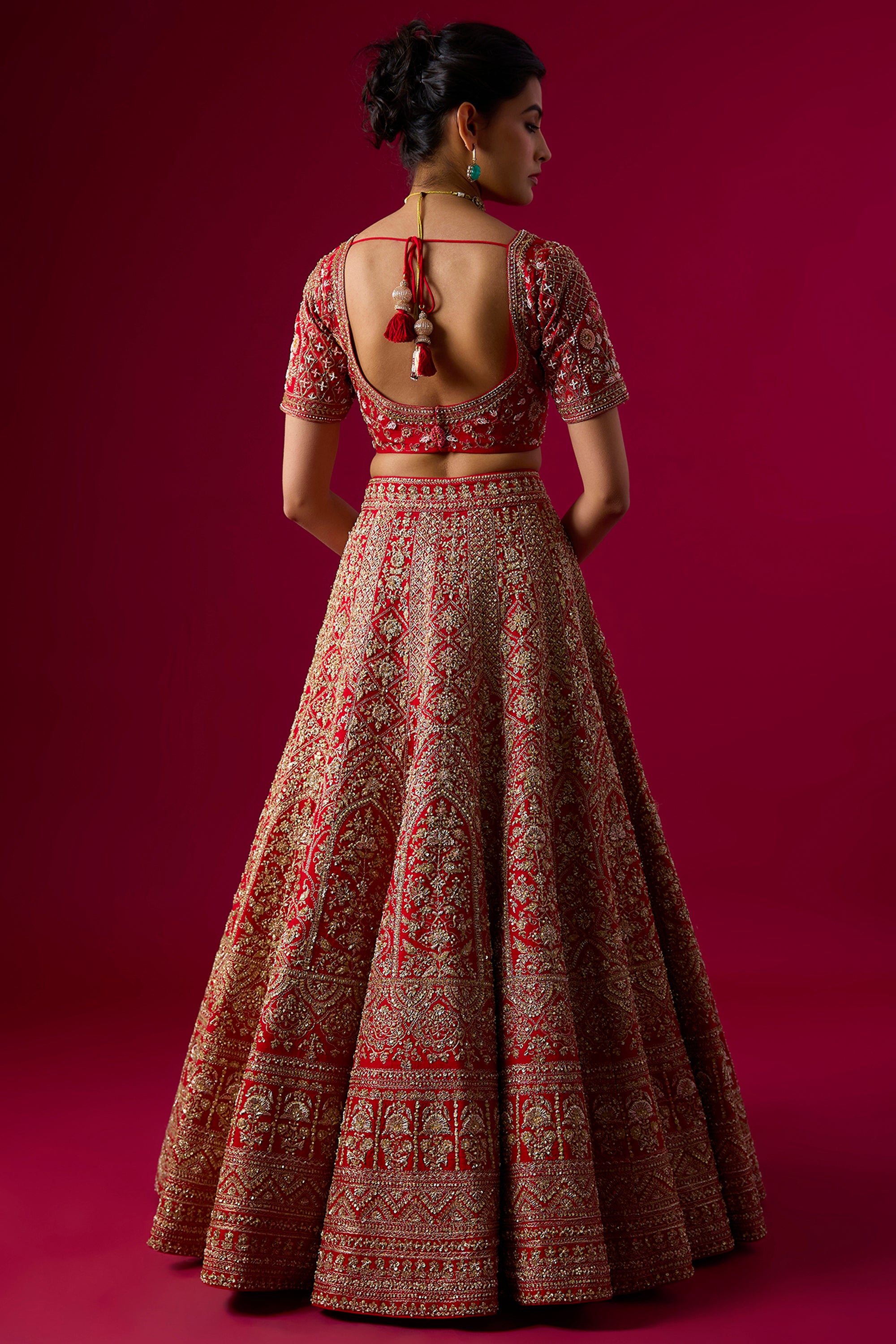 Red Silk Sequins Embroidered Lehenga Set