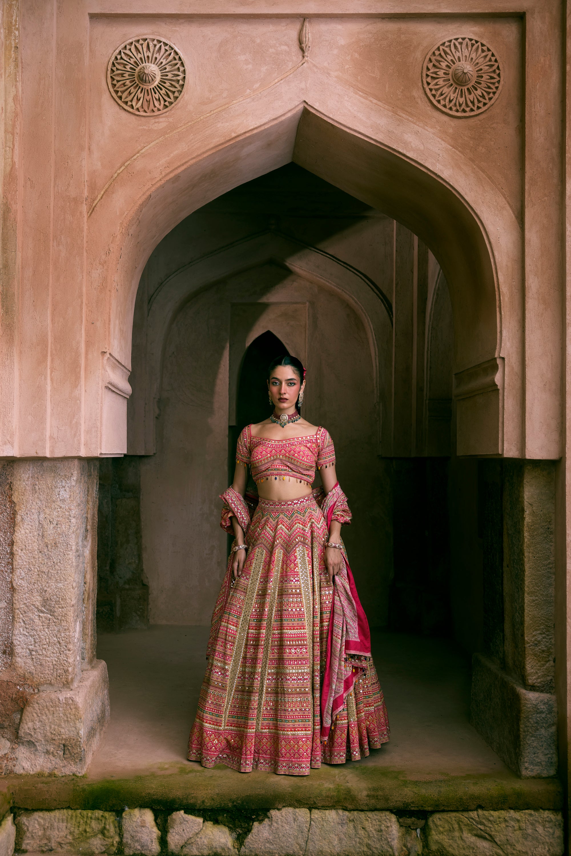 Pink Crepe Silk Digital Printed Lehenga Set