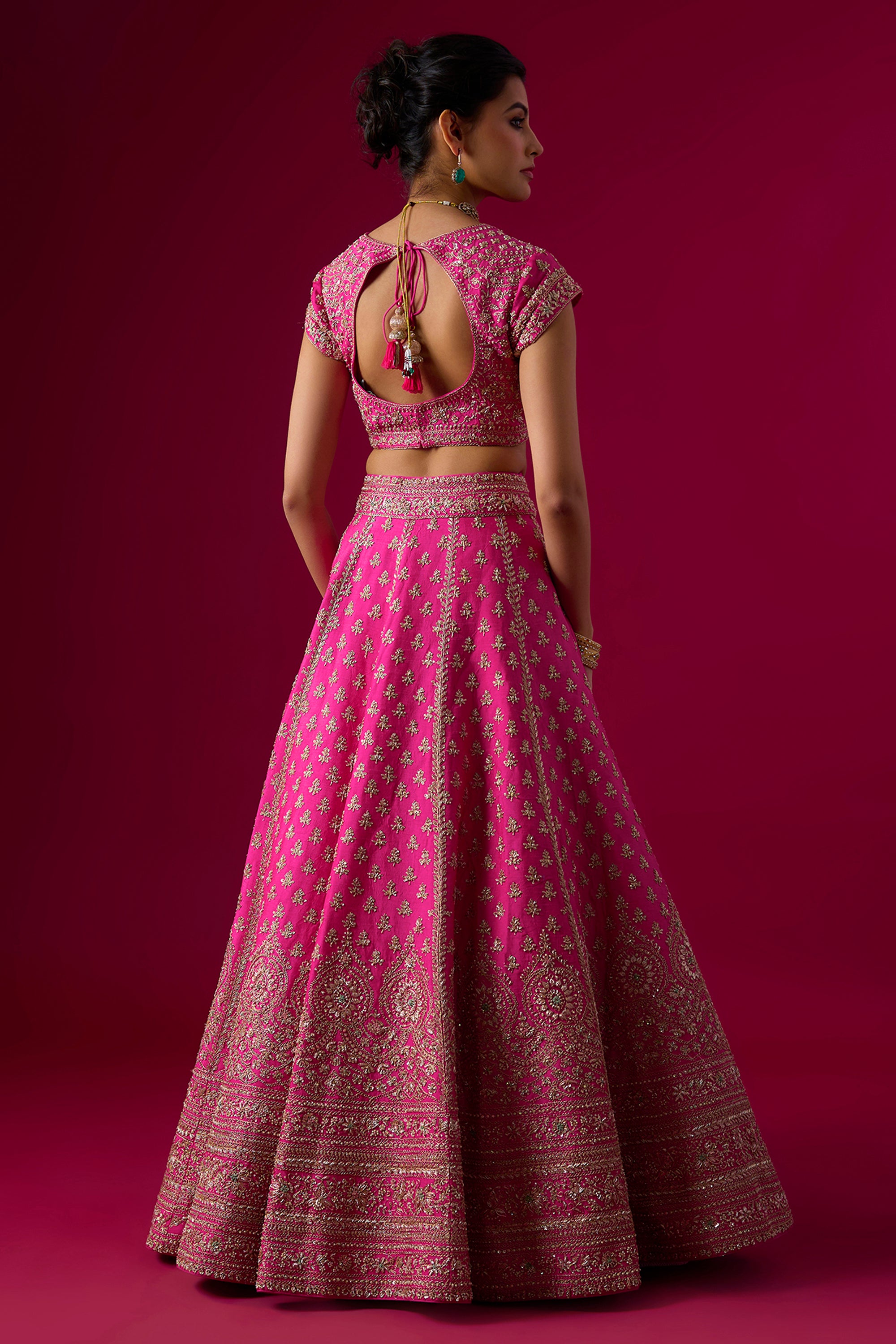 Pink Silk Sequins Embroidered Lehenga Set