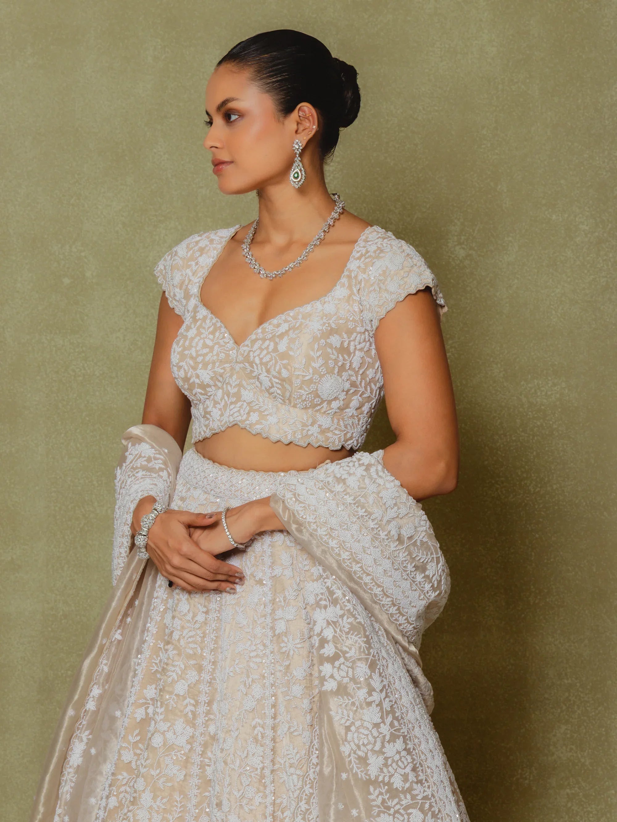 Champagne Tissue Embroidered Lehenga Set - Vedant G