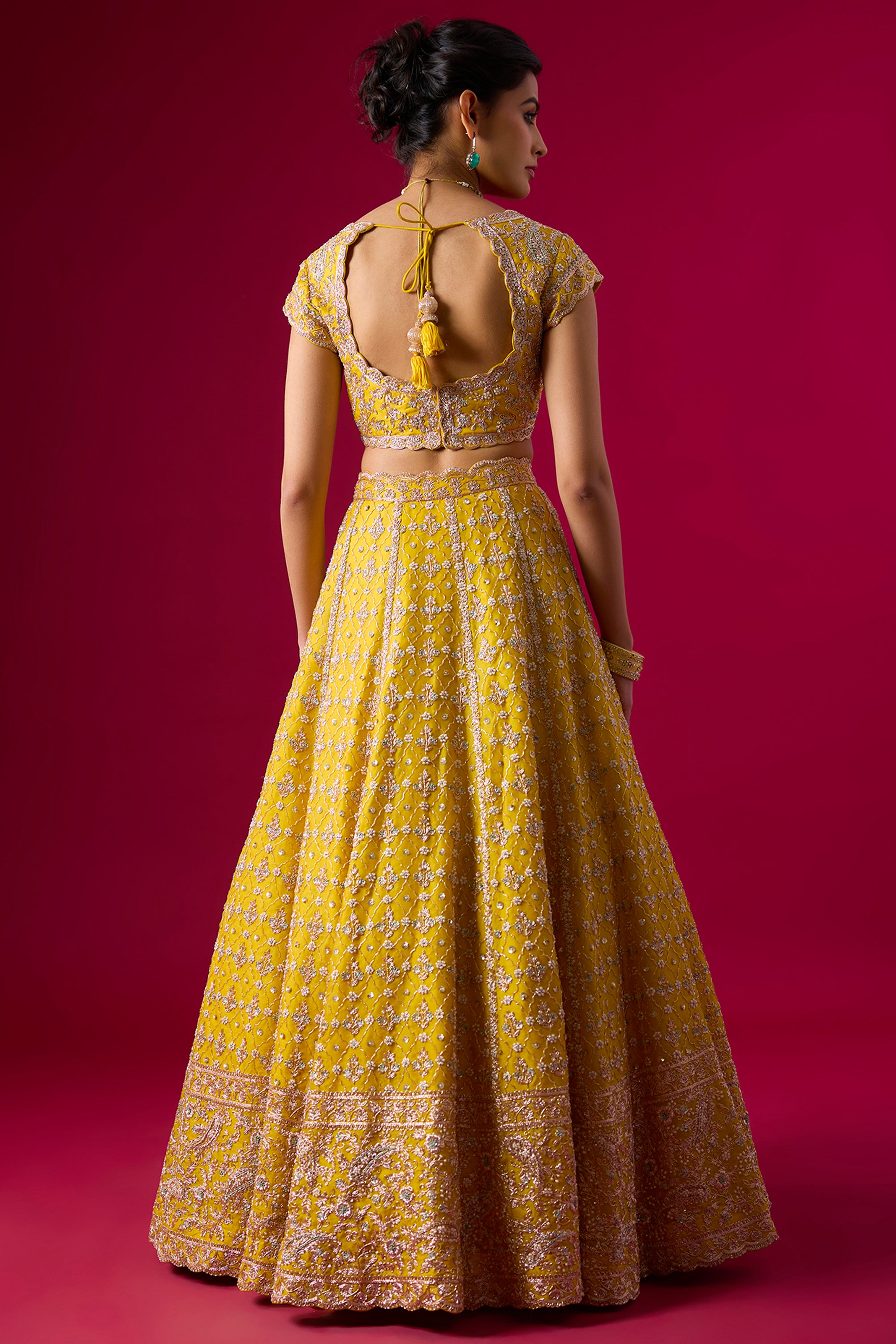 Yellow Organza Cutdana Embroidered Lehenga Set
