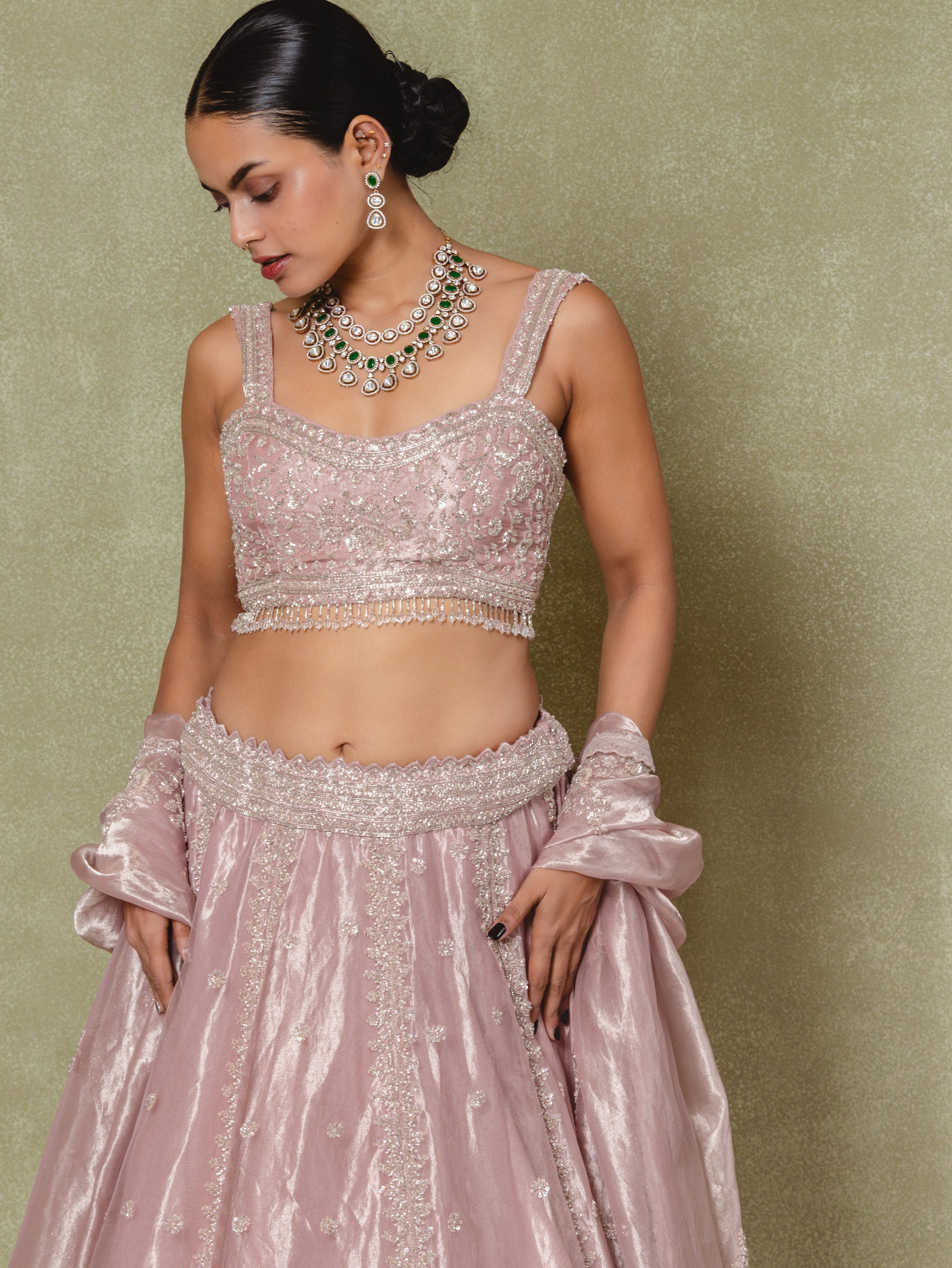 Lavender Tissue Pearls and Sequins Embroidered Lehenga Set