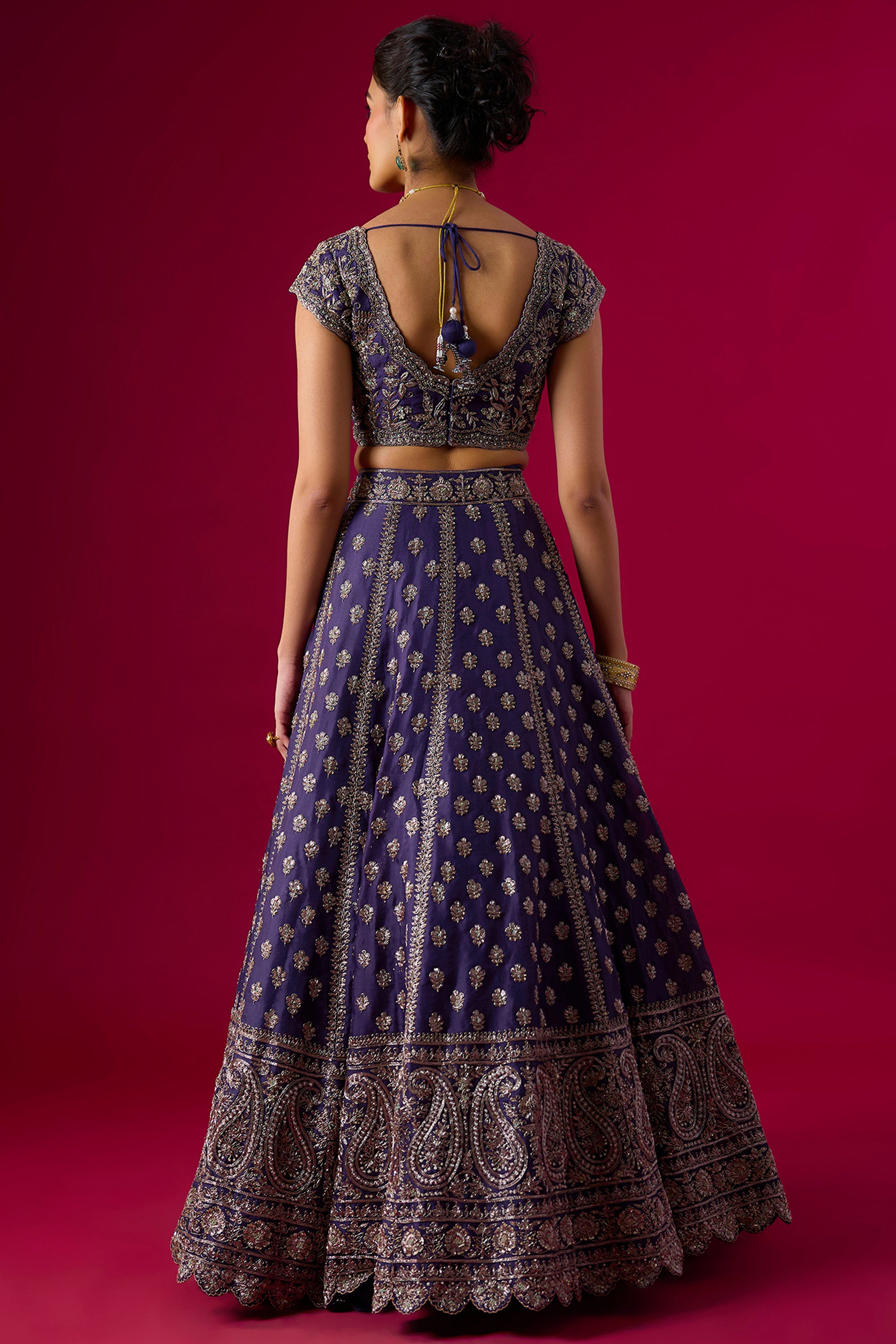 Purple Organza Pearl Embroidered Lehenga Set