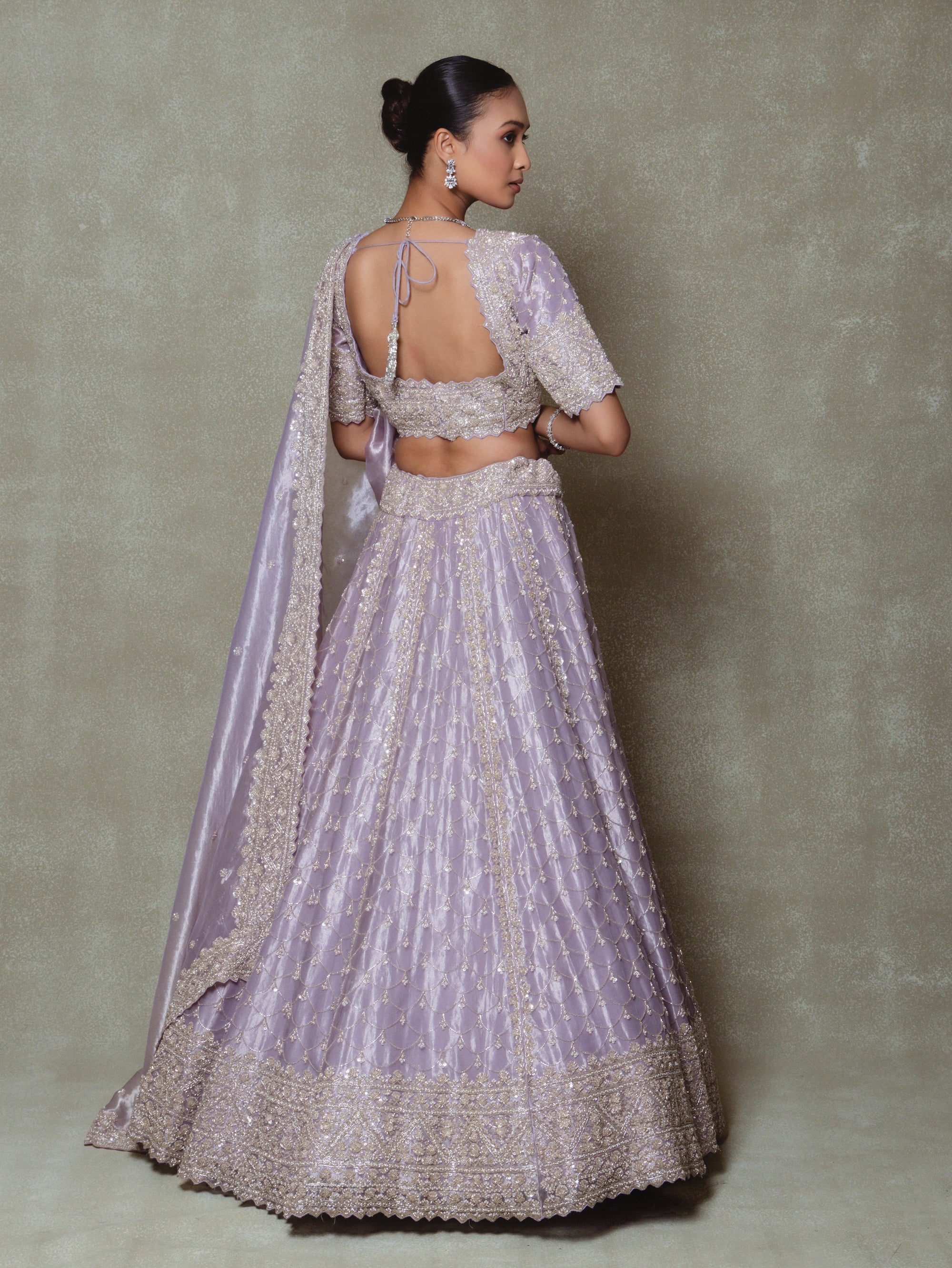 Lilac Tissue Embroidered Lehenga Set