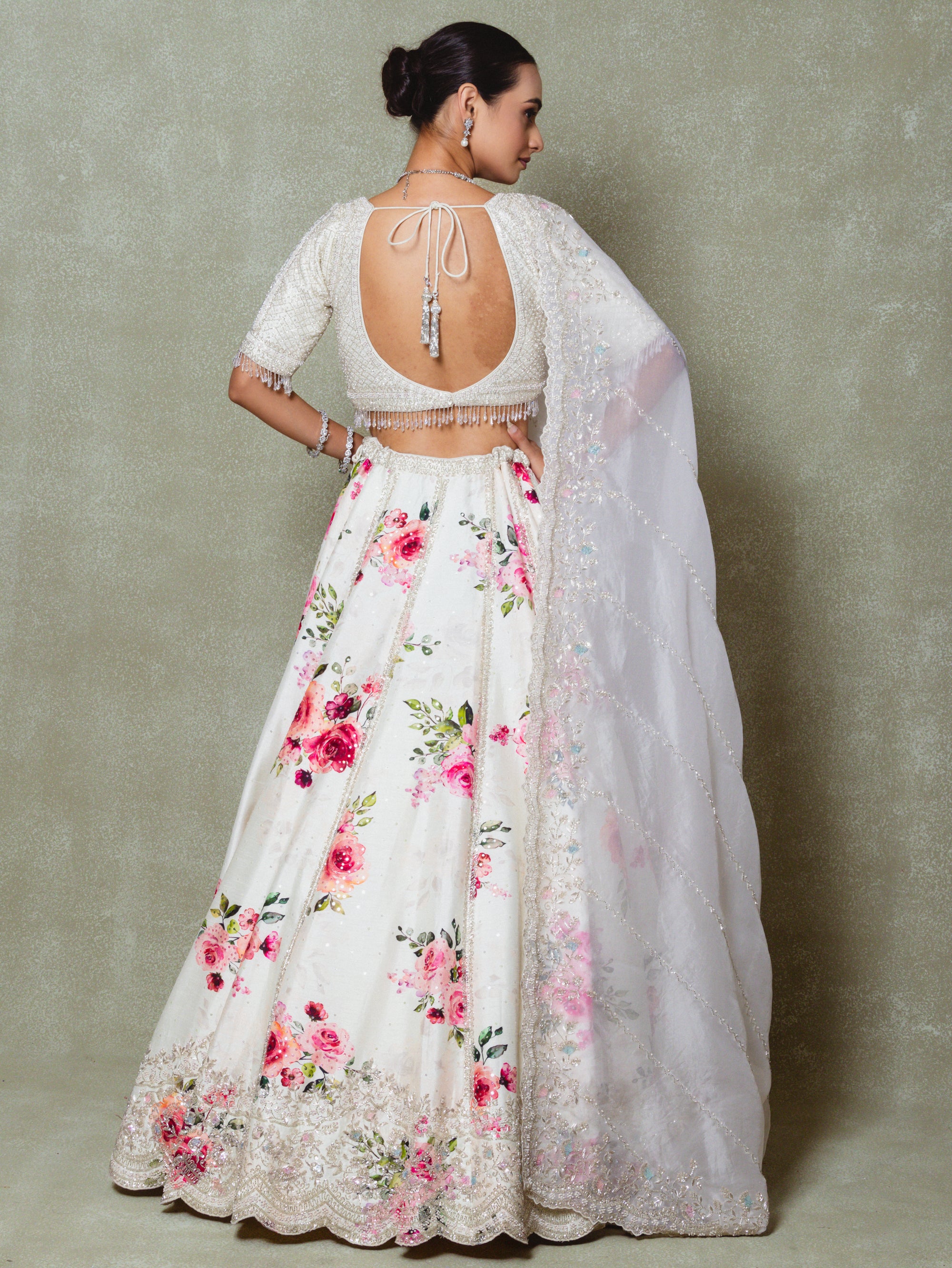 Ivory Silk Embroidered Lehenga Set