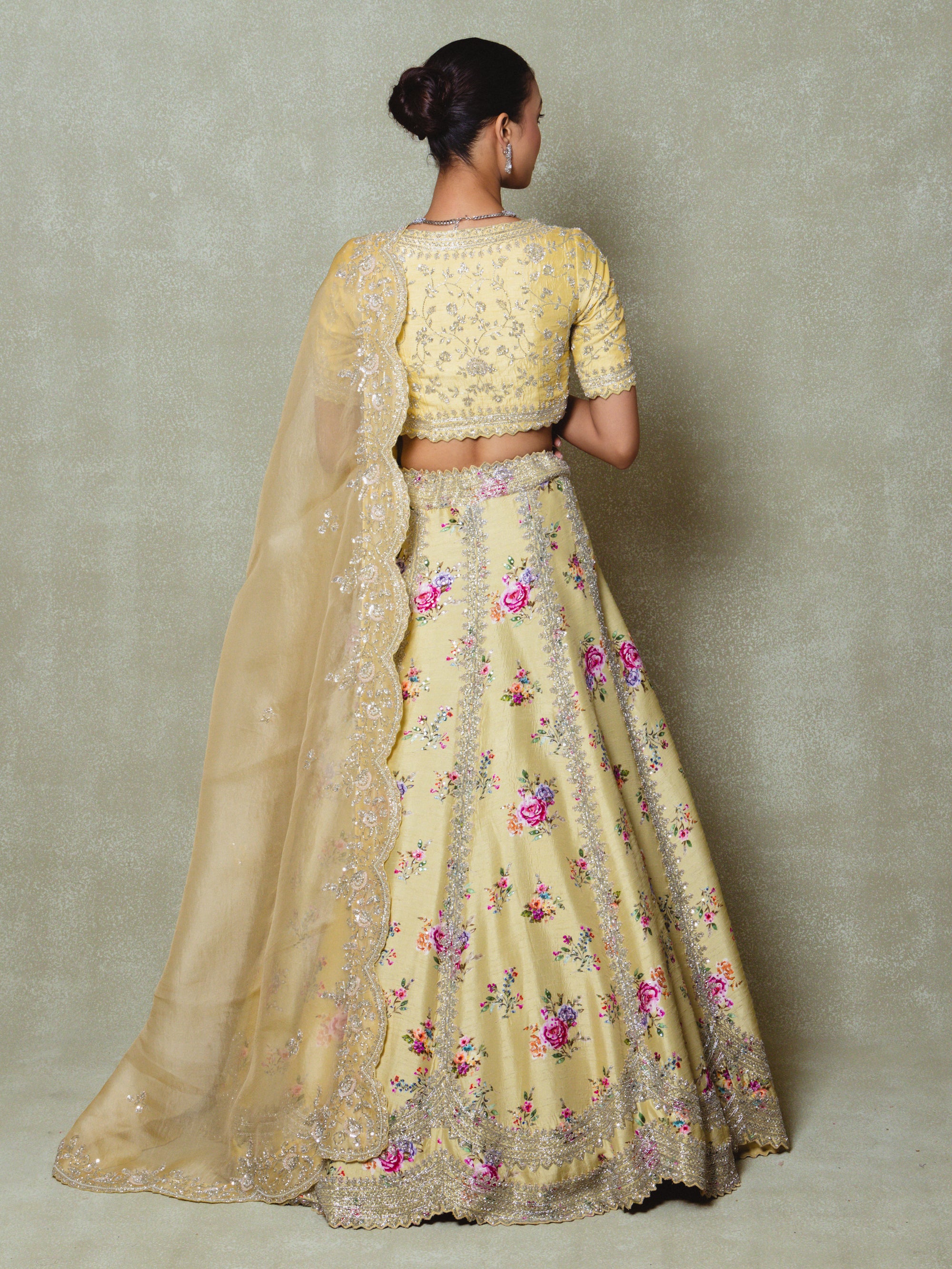 Yellow Silk Embroidered Lehenga Set