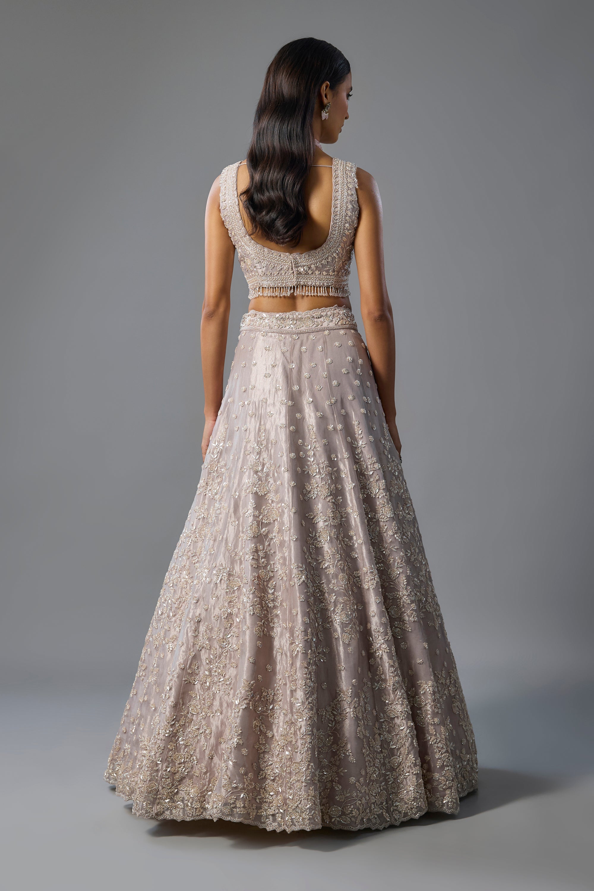 Lilac Tissue Sequins Embroidered Lehenga Set