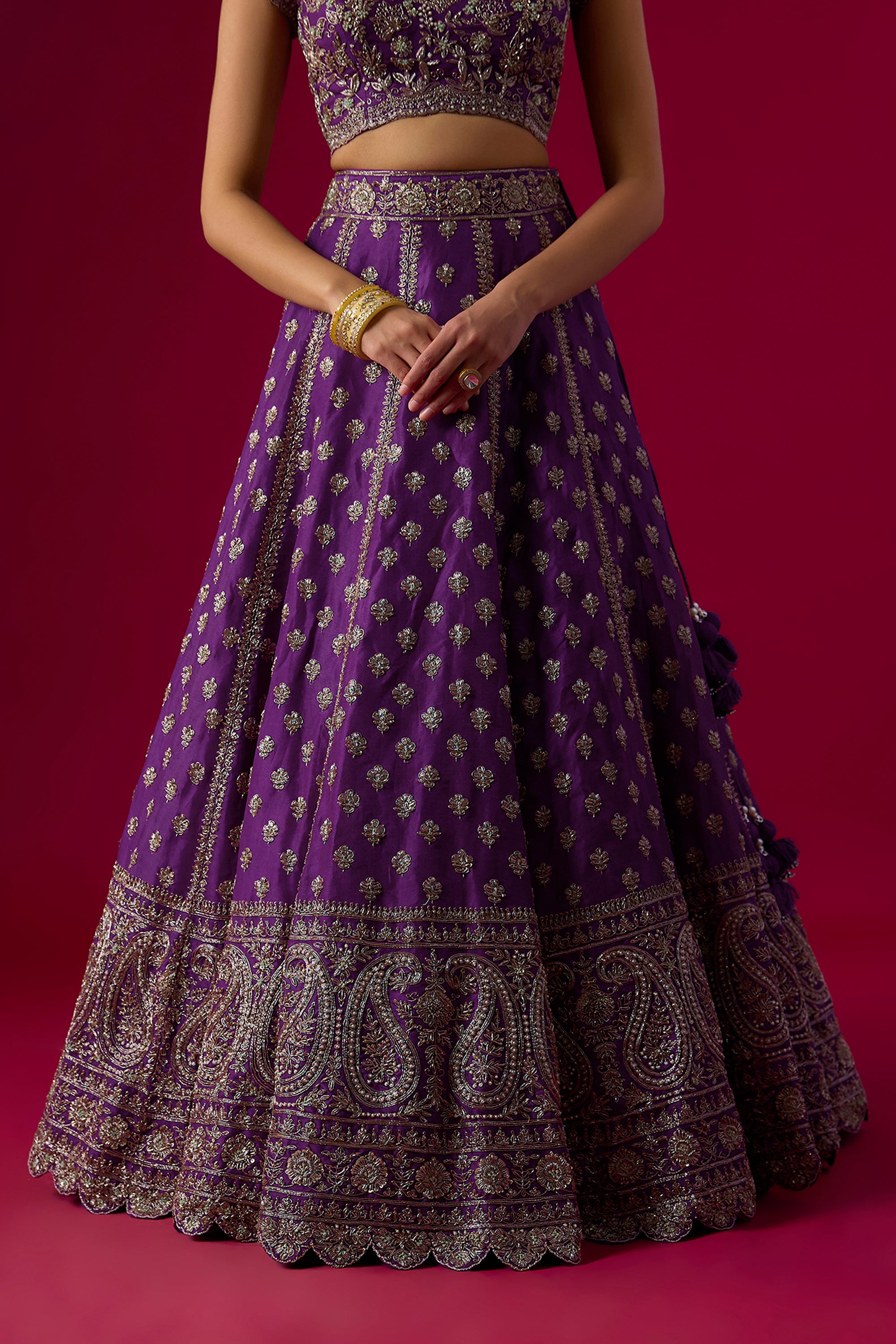 Violet Organza Pearl Embroidered Lehenga Set