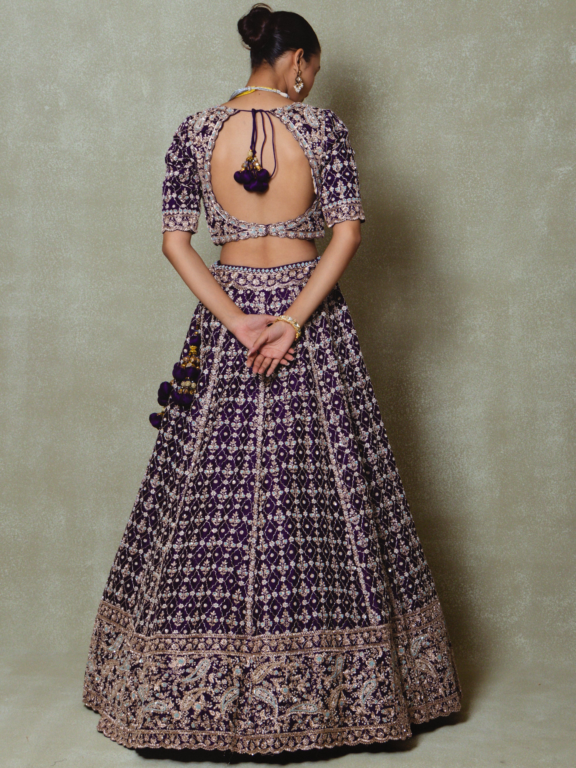 Purple Organza Cutdana Embroidered Lehenga Set