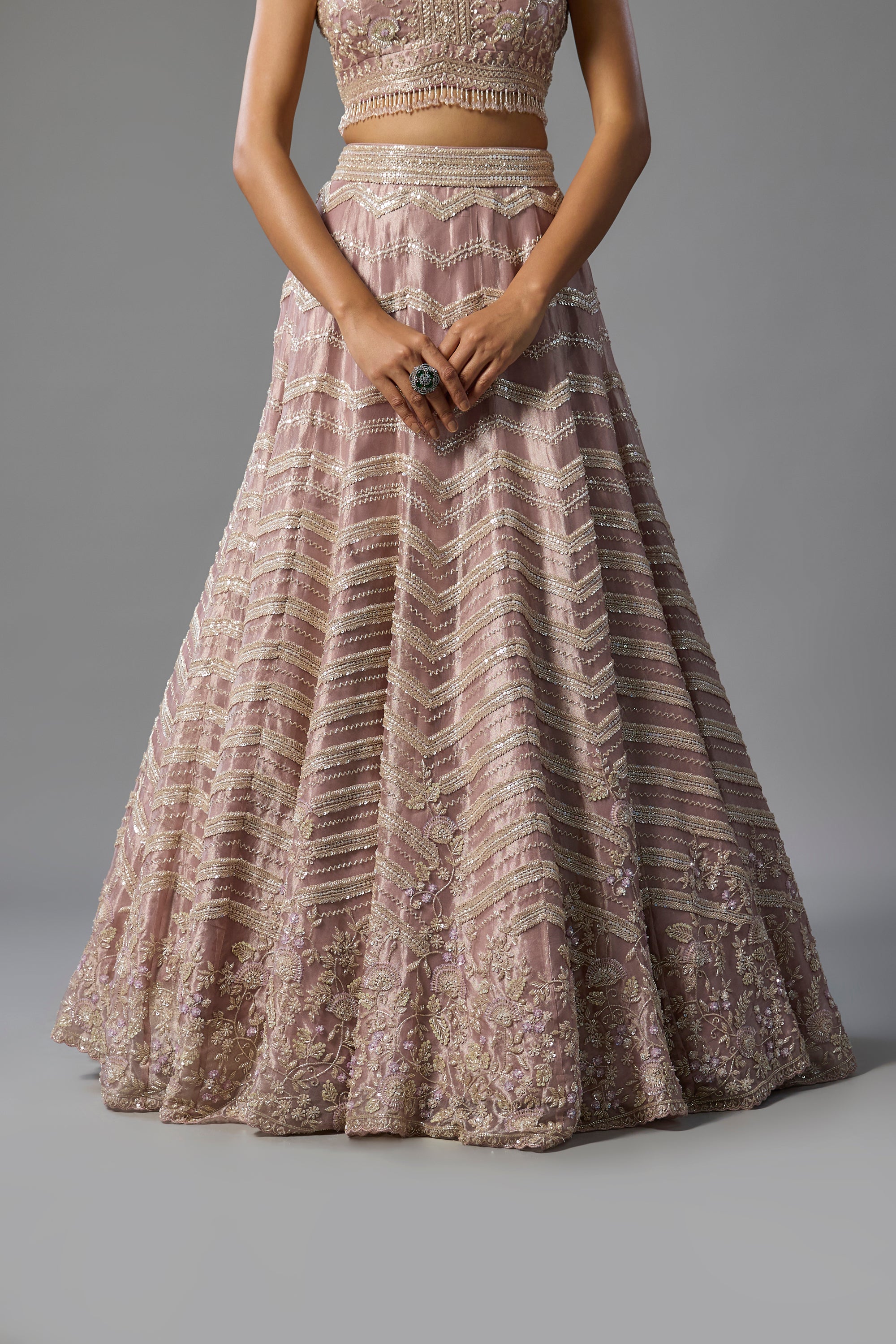 Lavender Tissue Sequins and Cutdana Embroidered Lehenga Set