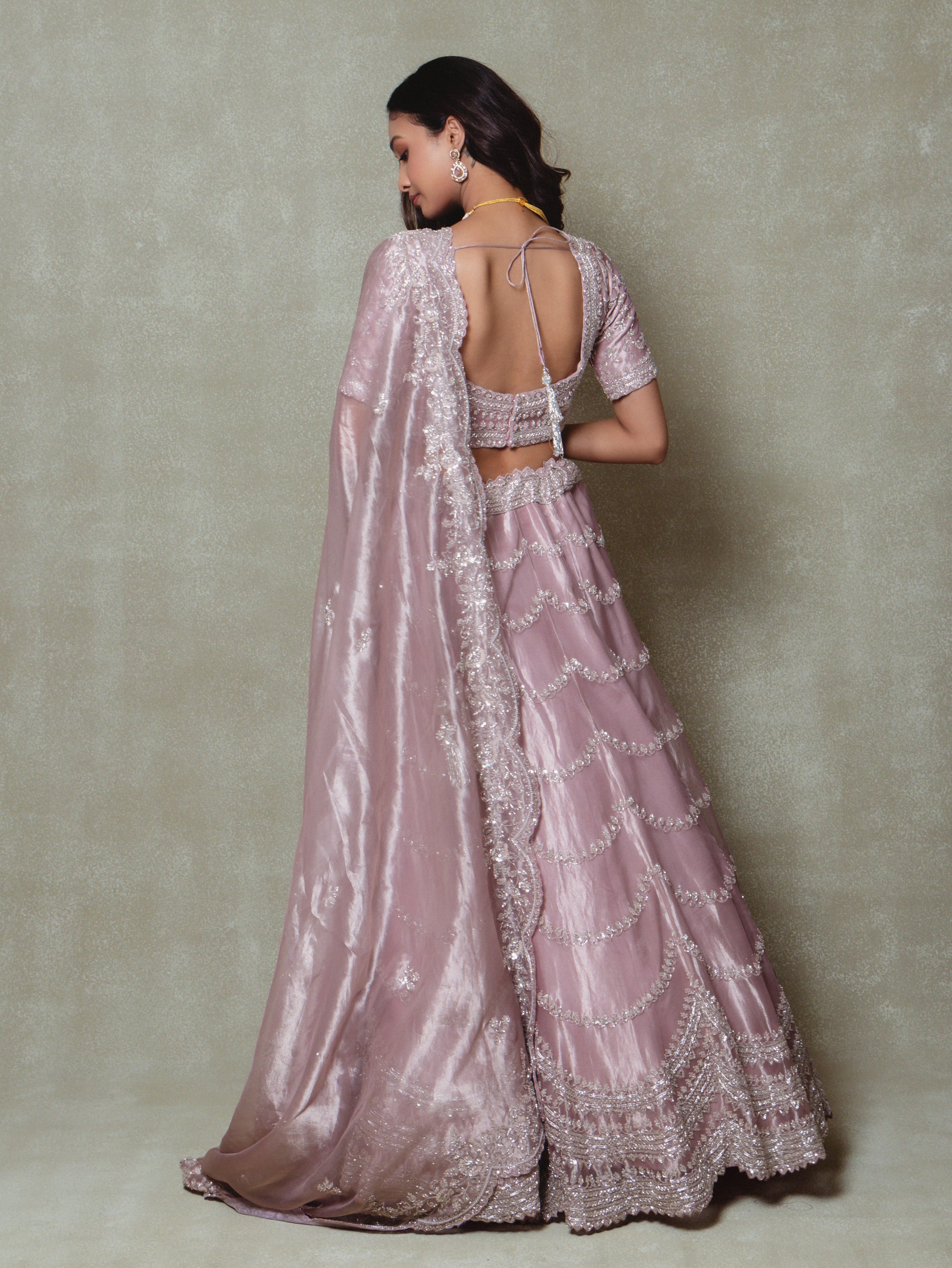 Lavender Tissue Embroidered Lehenga Set