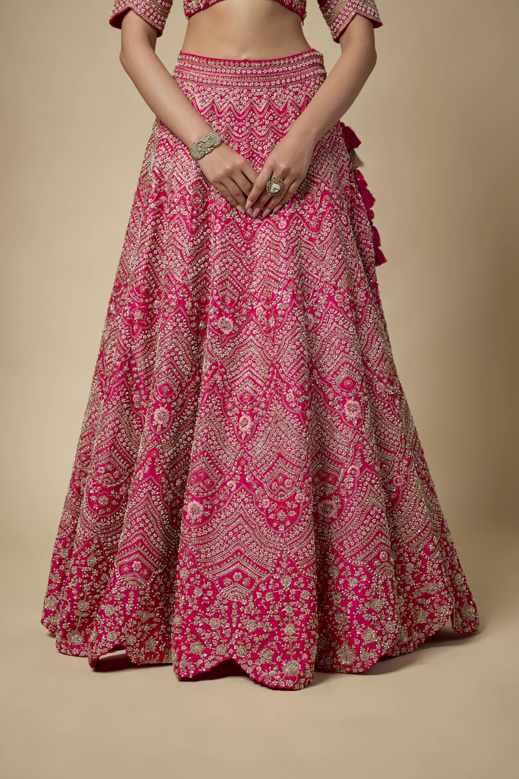 Fuschia Pink Silk Sequins Embroidered Lehenga Set - Vedant G