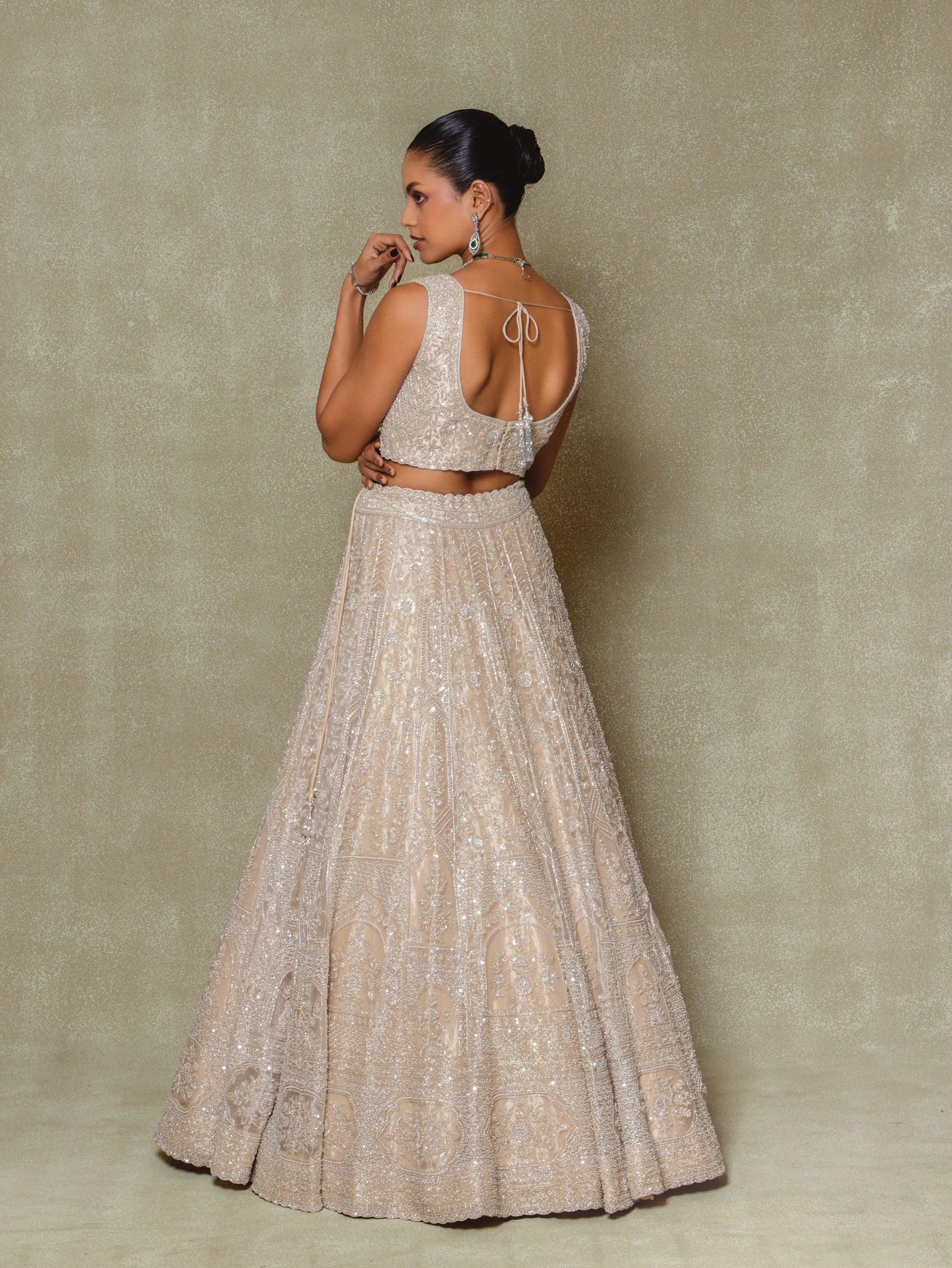 Champagne Tissue Sequins and Cutdana Embroidered Lehenga Set - Vedant G